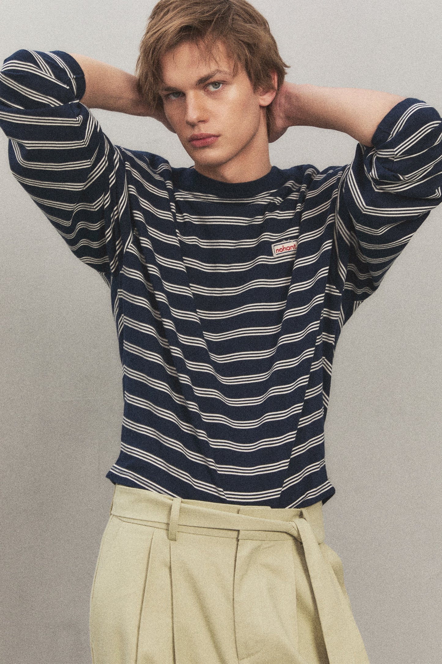 MULTI STRIPE BOAT NECK T-SHIRT NAVY