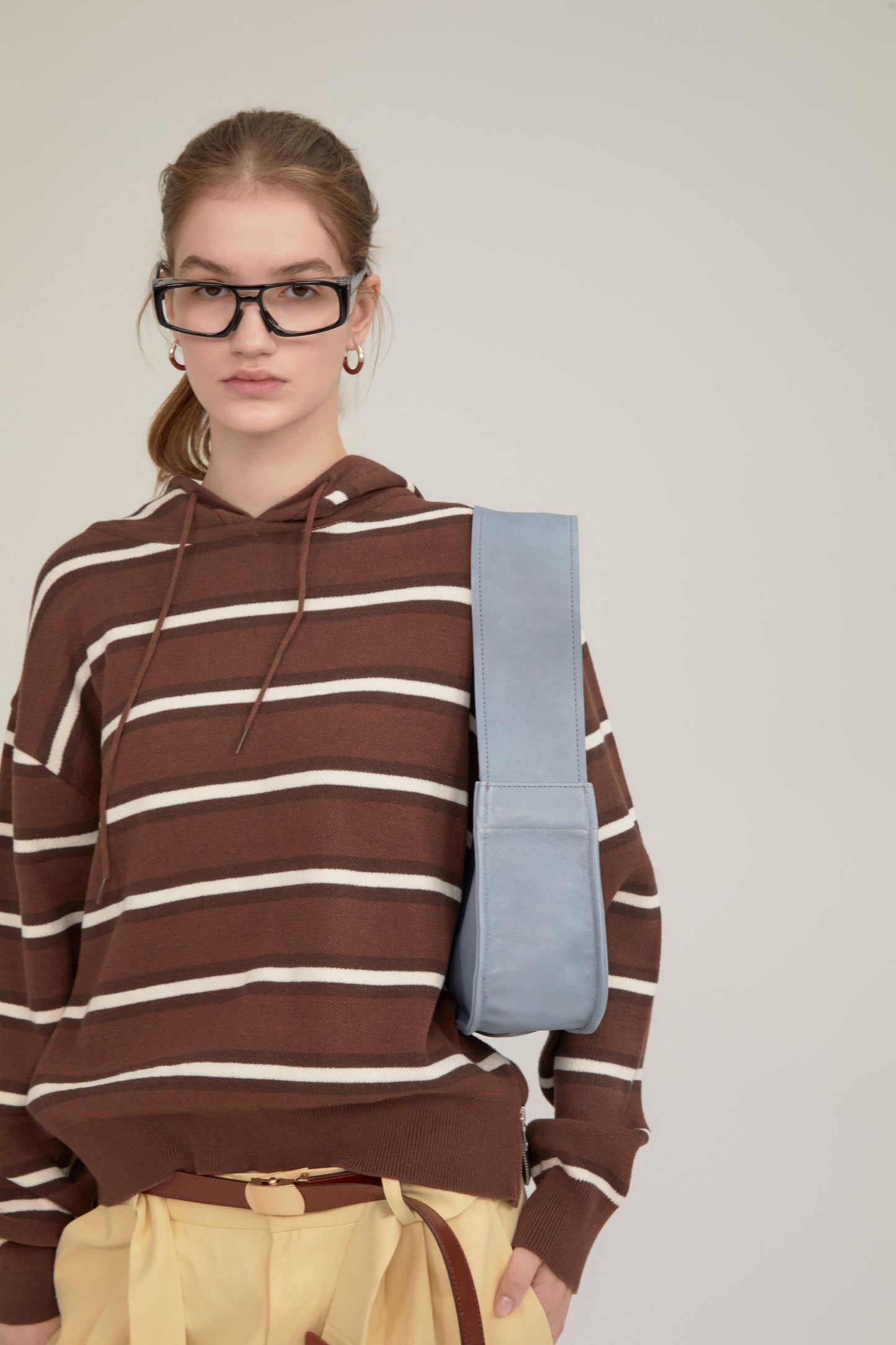 MULTI STRIPE KNIT HOODIE BROWN