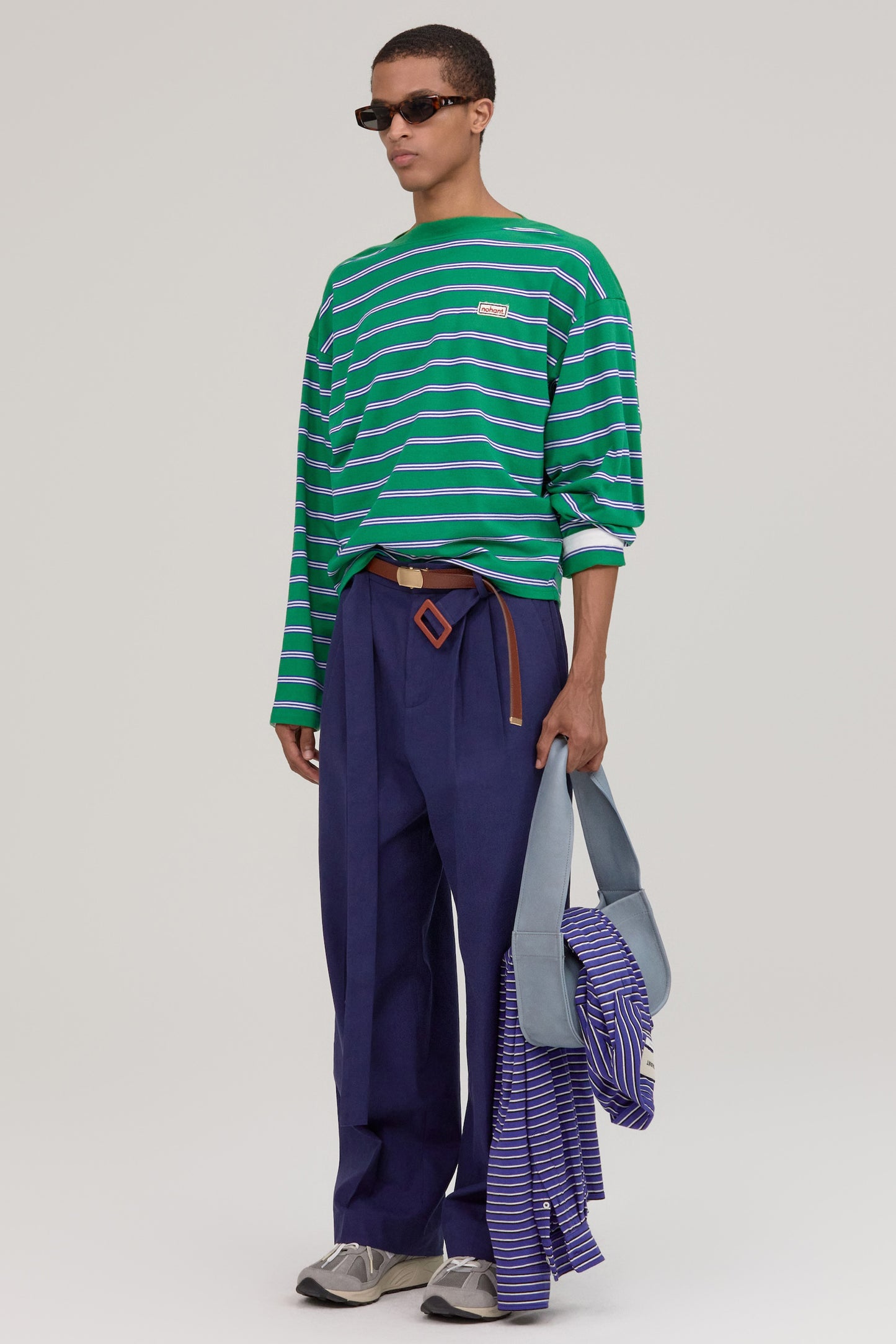 MULTI STRIPE BOAT NECK T-SHIRT GREEN
