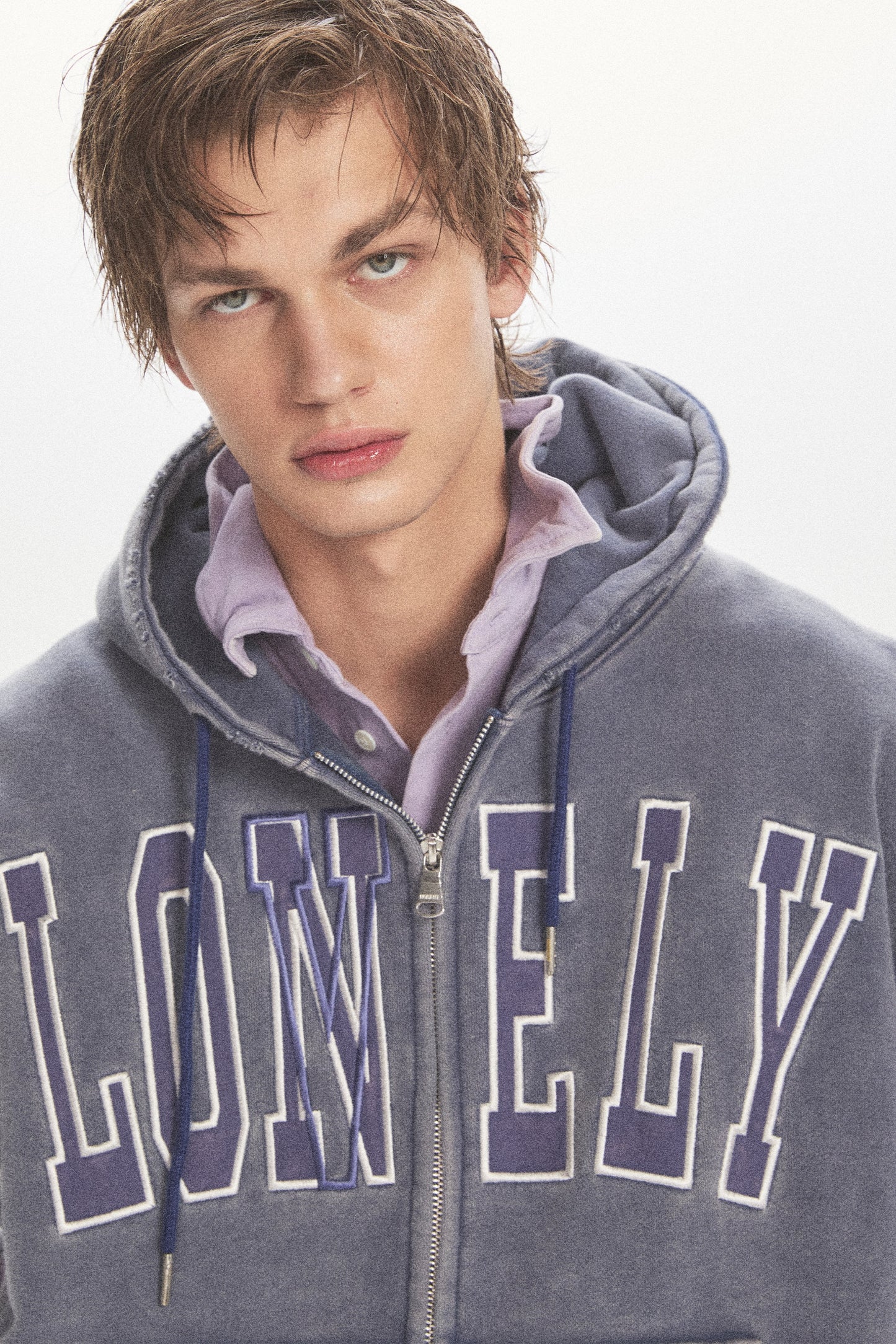 LONELY/LOVELY SALT WASHING HOODIE ZIP-UP INDIGO BLUE