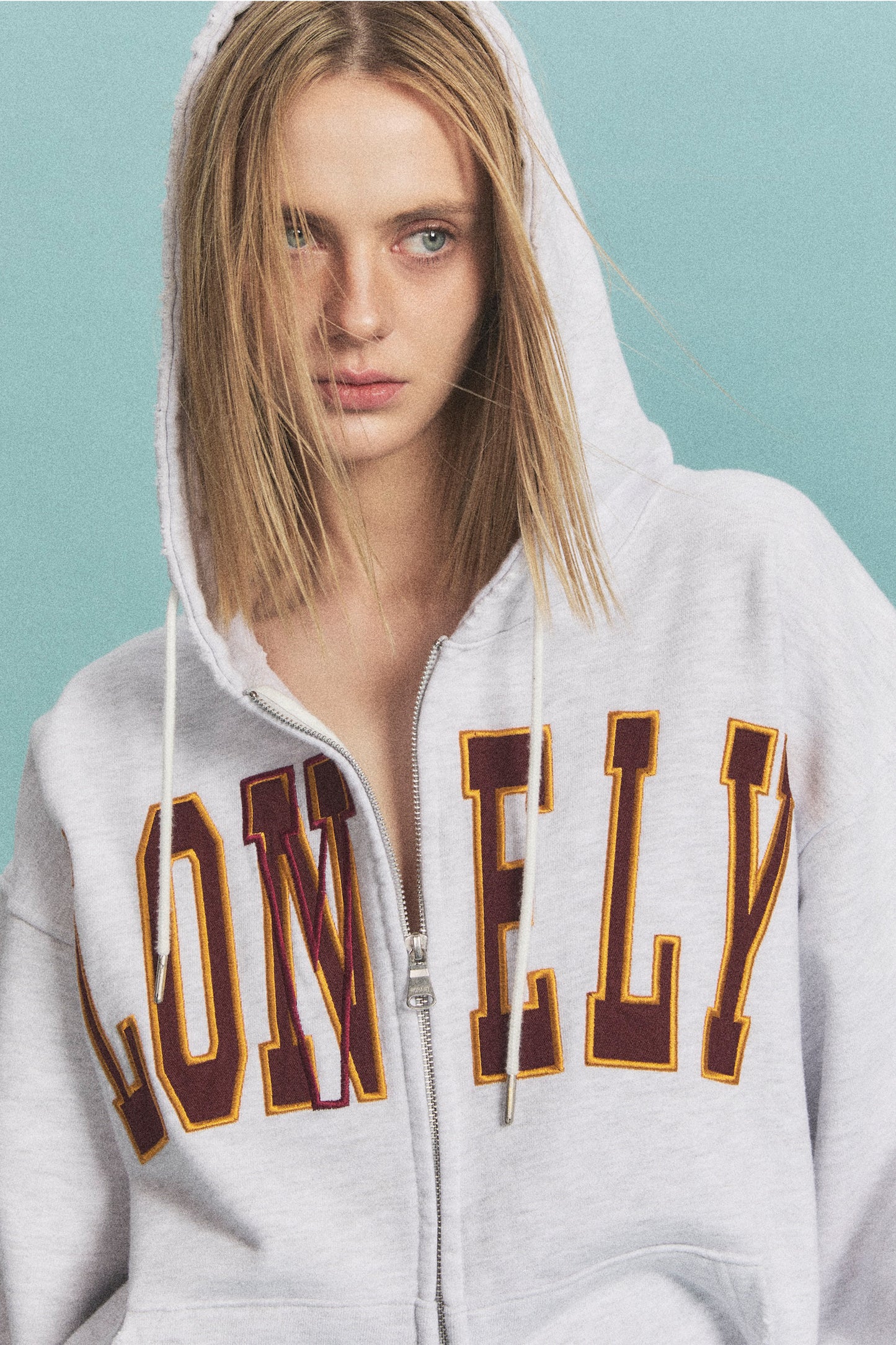 LONELY/LOVELY SALT WASHING HOODIE ZIP-UP ASH GRAY