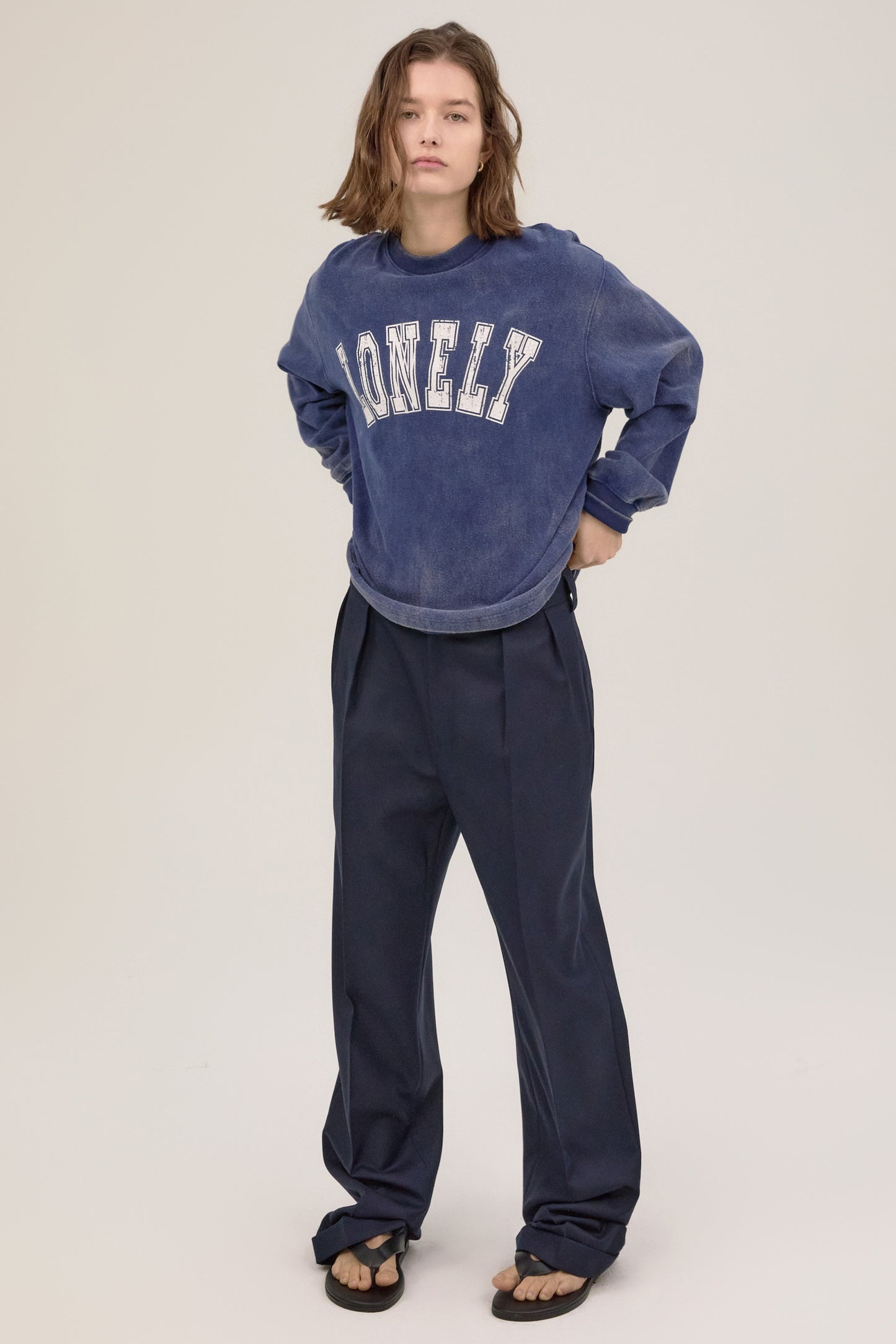 LONELY/LOVELY SALT WASHING LONG SLEEVE T-SHIRT NAVY