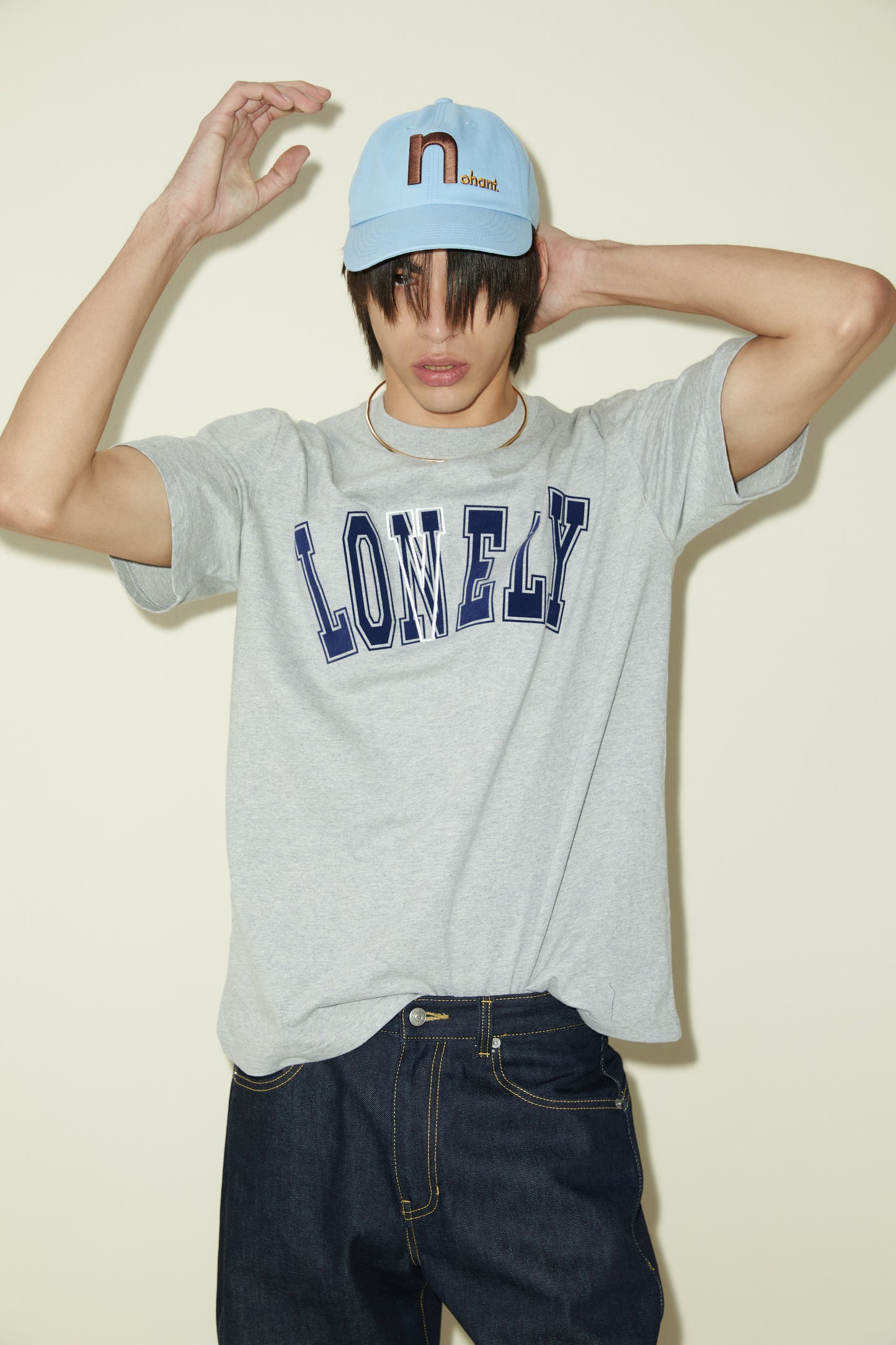 LONELY/LOVELY SHORT SLEEVE T SHIRT GRAY NAVY