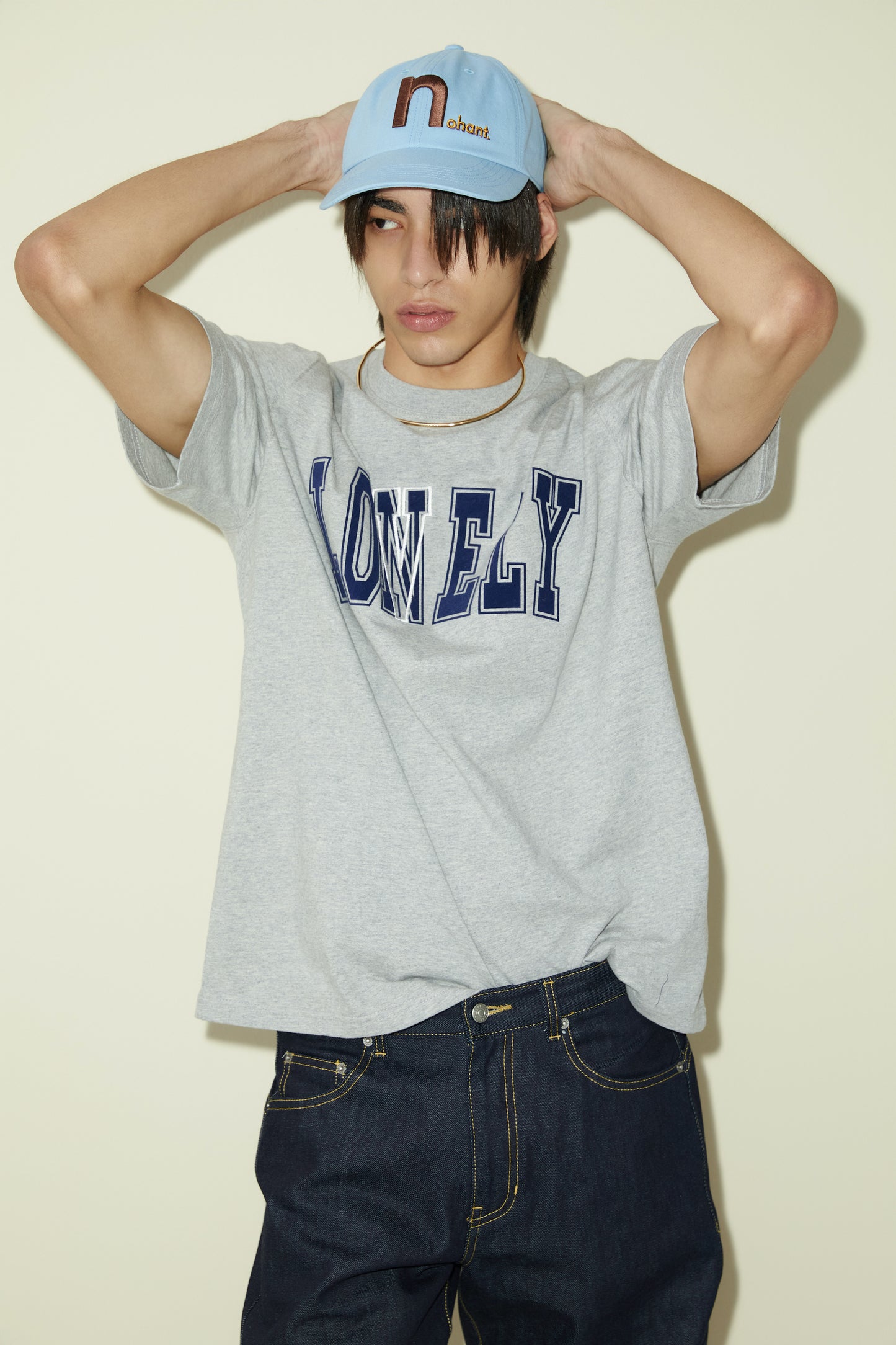 LONELY/LOVELY SHORT SLEEVE T SHIRT GRAY NAVY