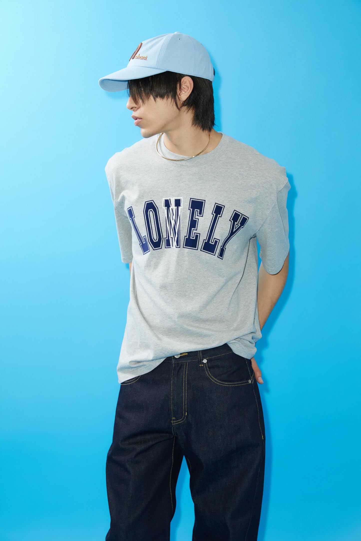 LONELY/LOVELY SHORT SLEEVE T SHIRT GRAY NAVY
