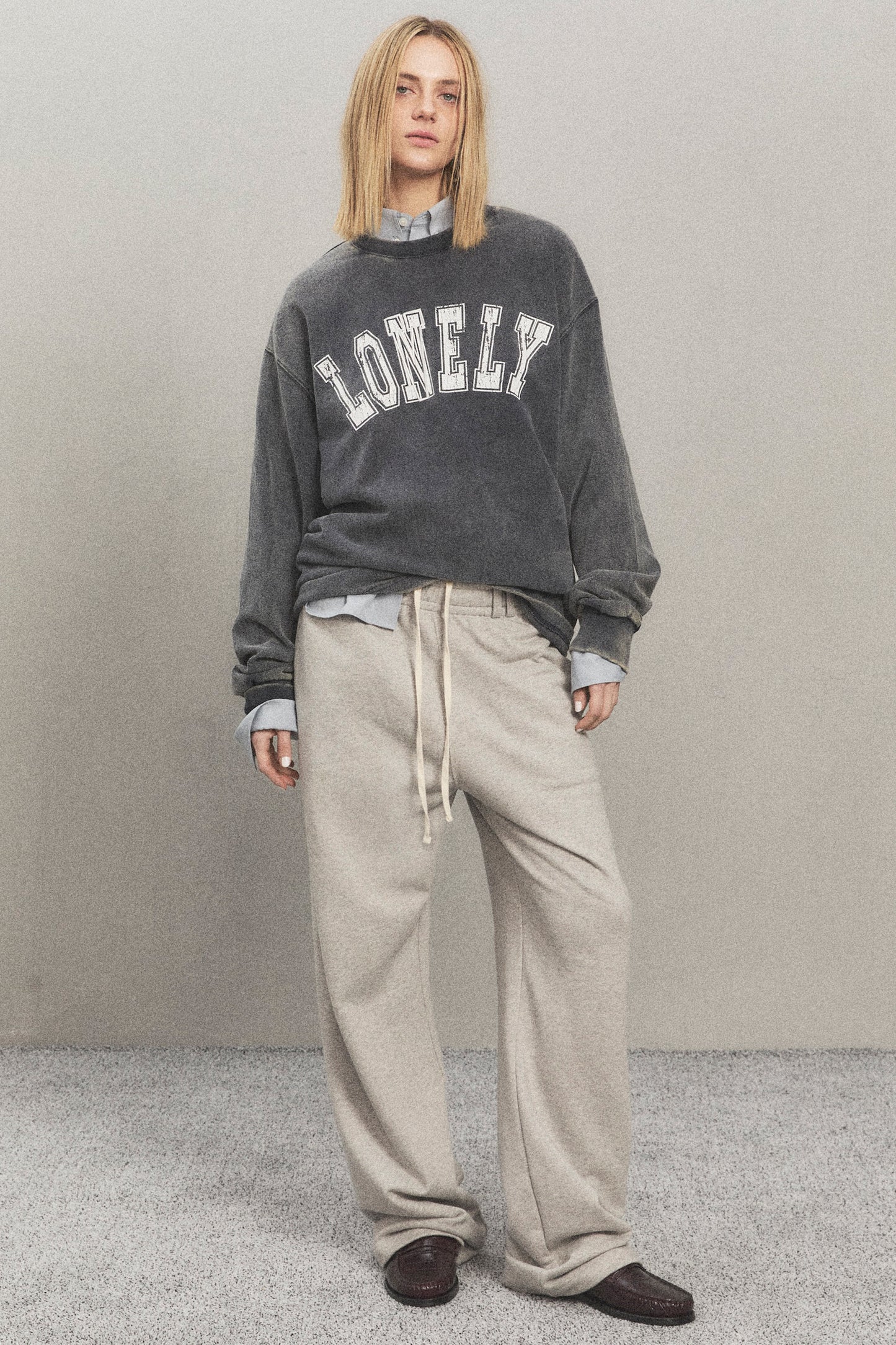 LONELY/LOVELY SALT WASHING LONG SLEEVE T-SHIRT CHARCOAL