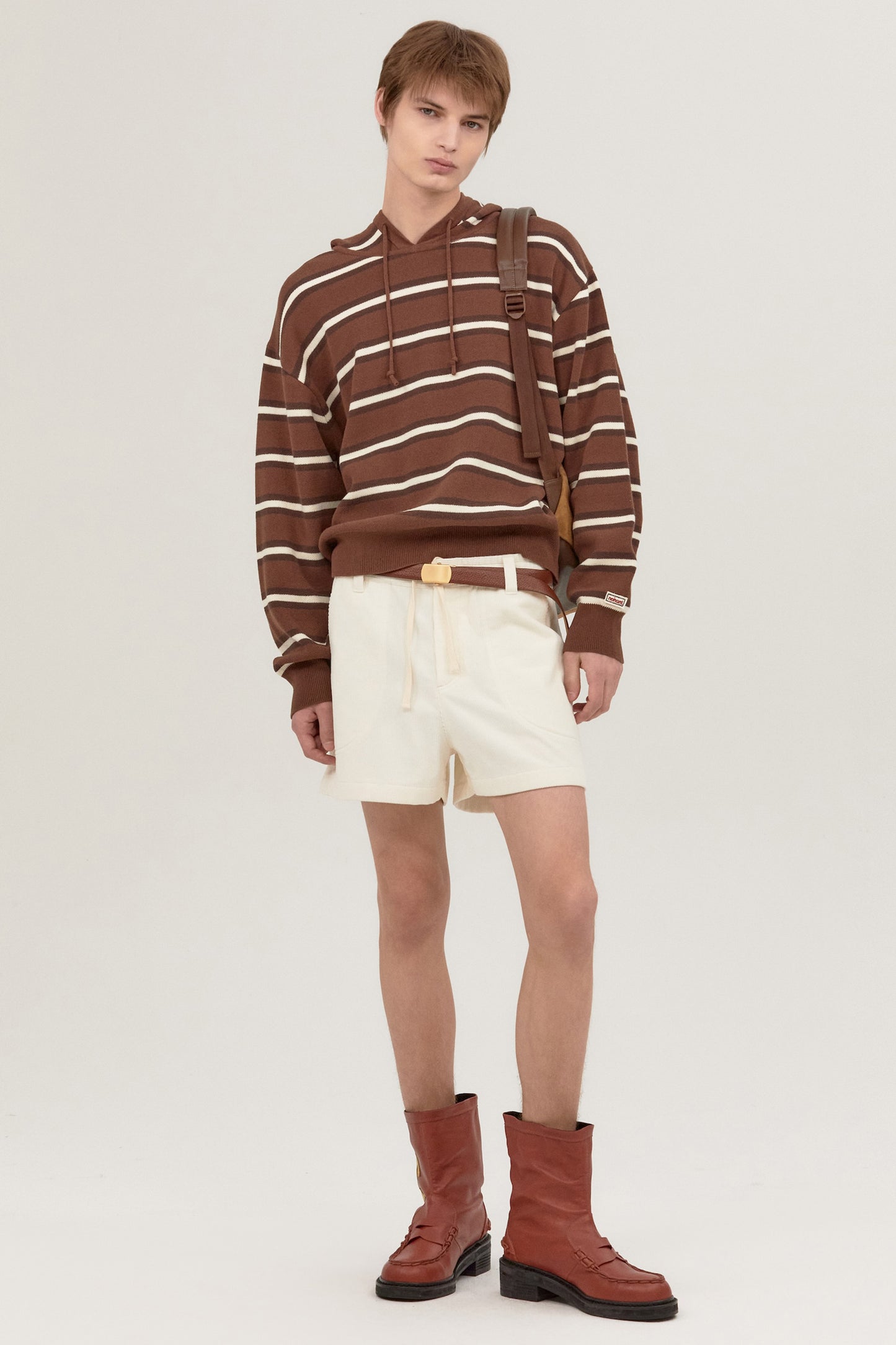 MULTI STRIPE KNIT HOODIE BROWN