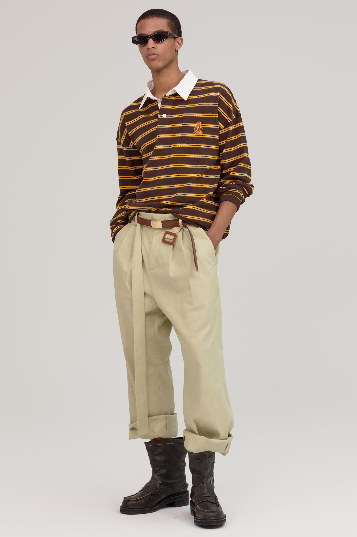 MULTI STRIPE RUGBY T-SHIRT BROWN