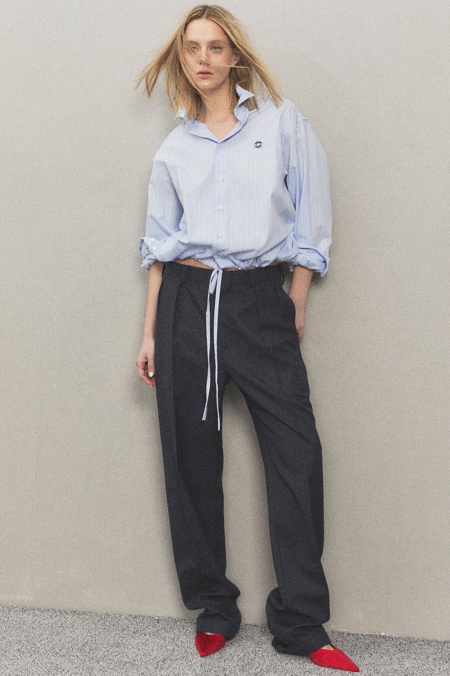 WIRE CROPPED STRIPE SHIRT SKY BLUE