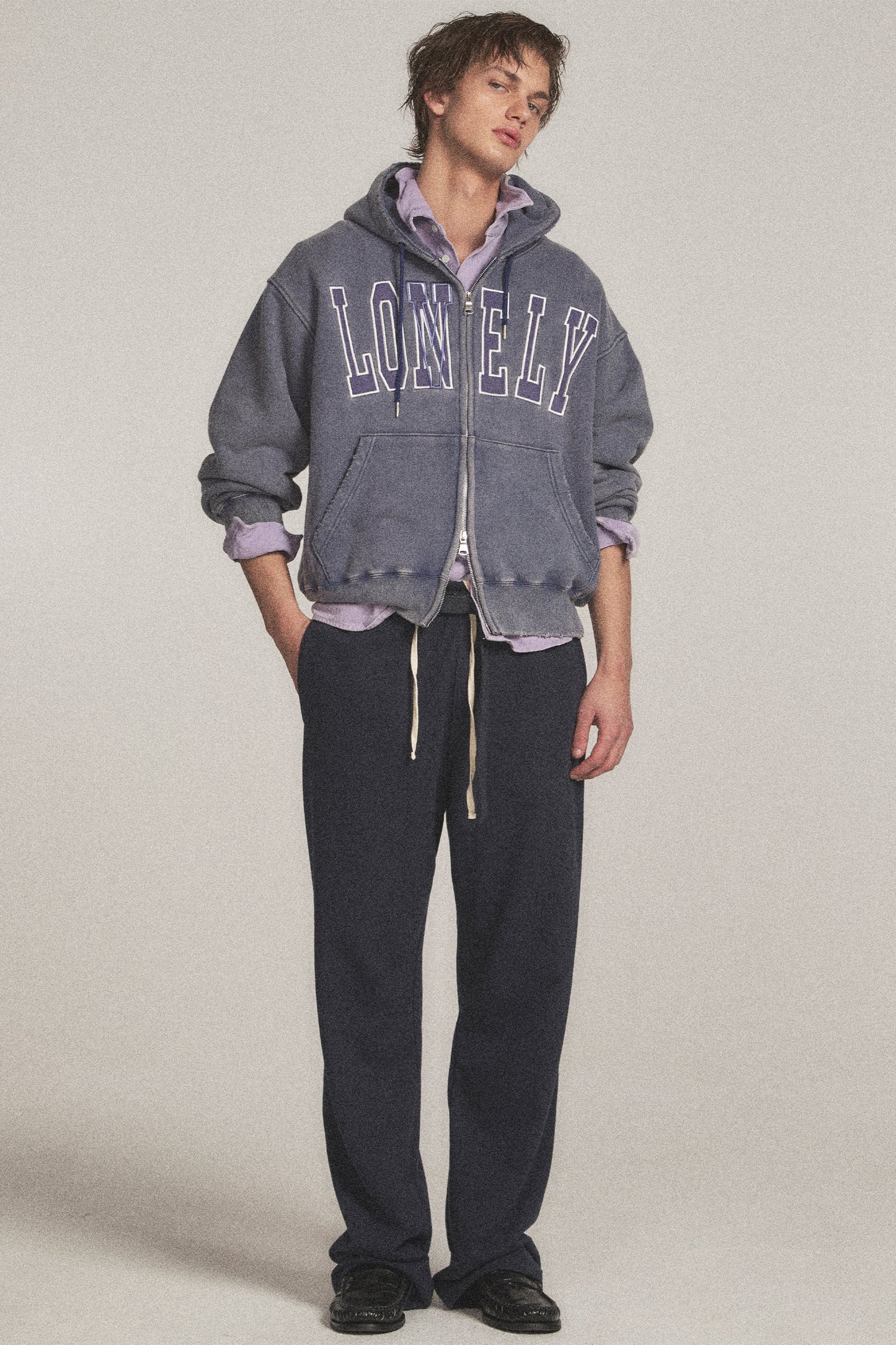 LONELY/LOVELY SALT WASHING HOODIE ZIP-UP INDIGO BLUE