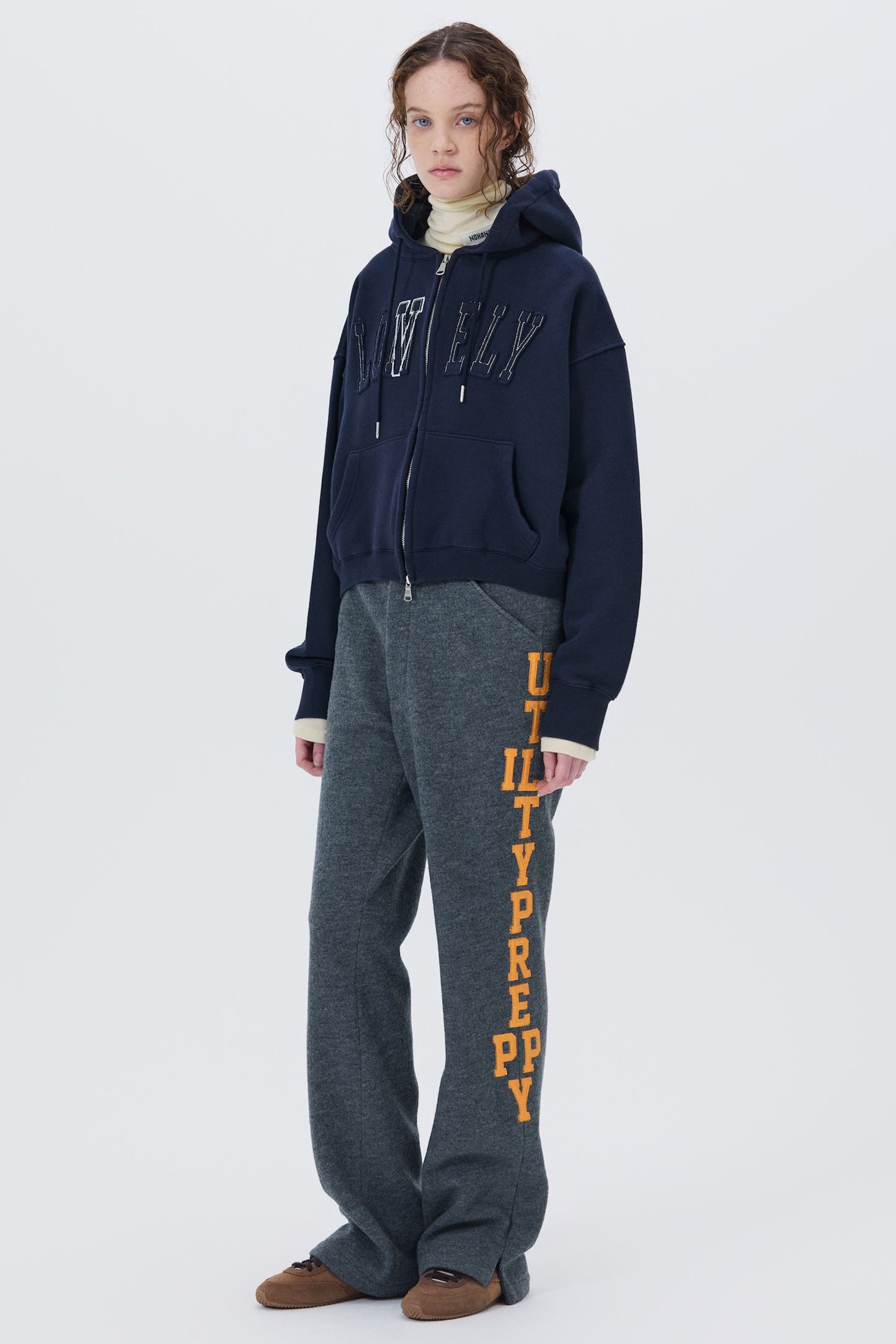 LONELY/LOVELY CROP HOODIE ZIP-UP NAVY