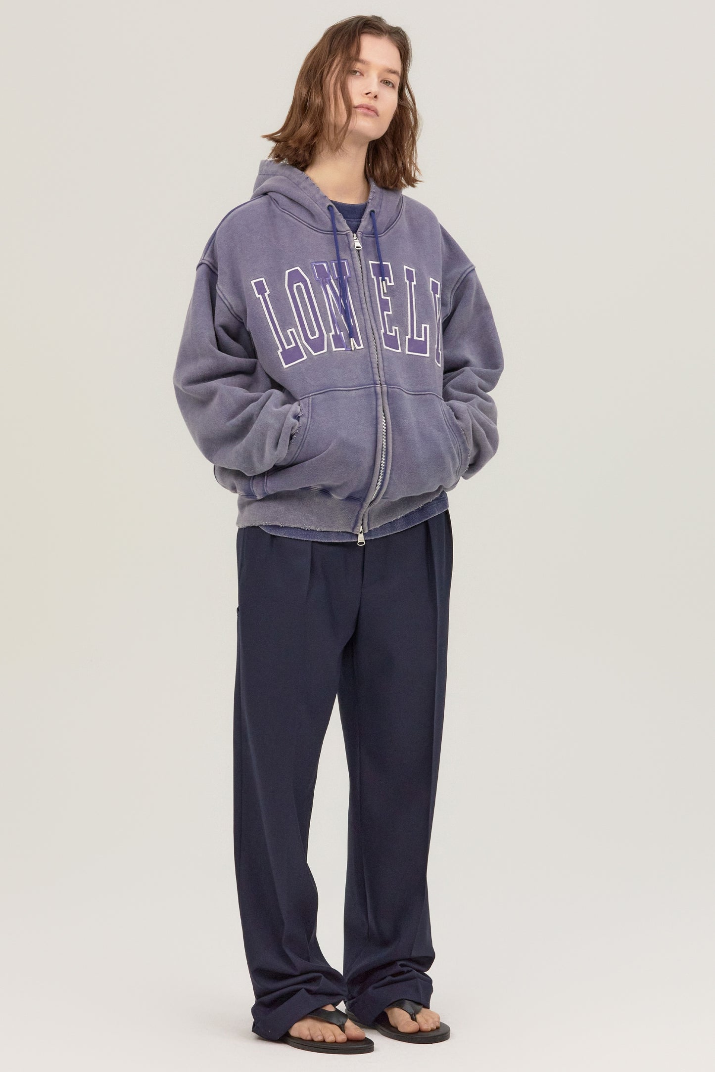 LONELY/LOVELY SALT WASHING HOODIE ZIP-UP INDIGO BLUE