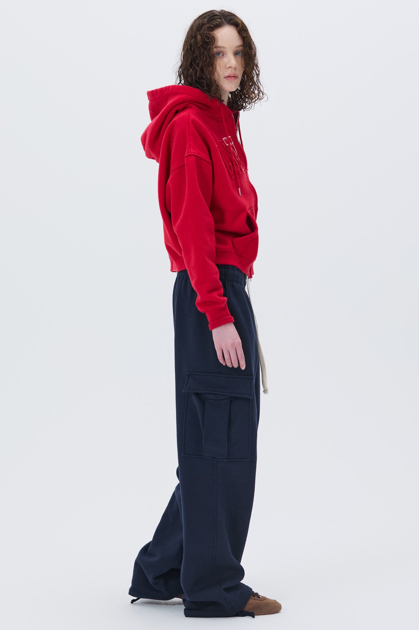 LONELY/LOVELY CROP HOODIE ZIP-UP RED