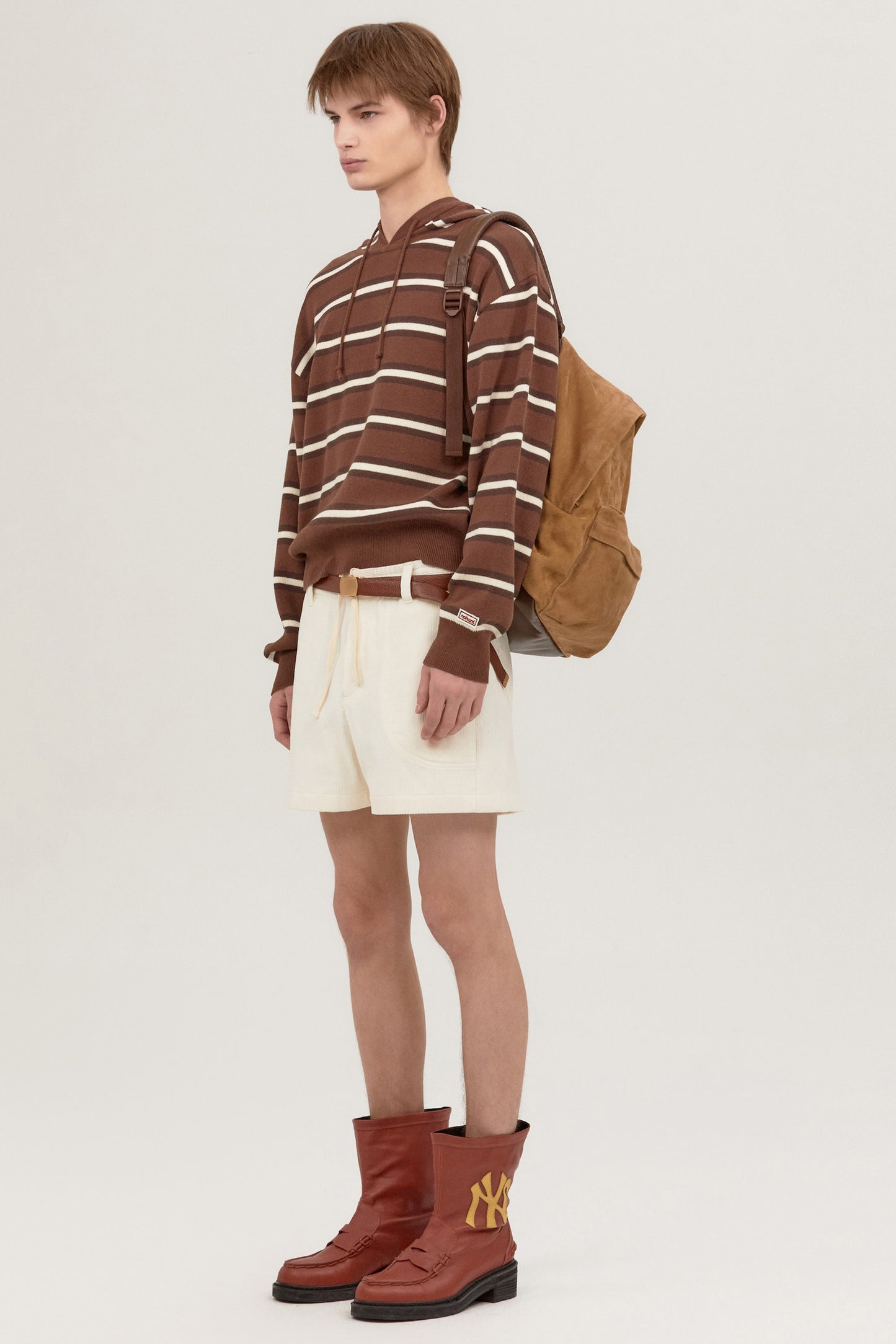 MULTI STRIPE KNIT HOODIE BROWN