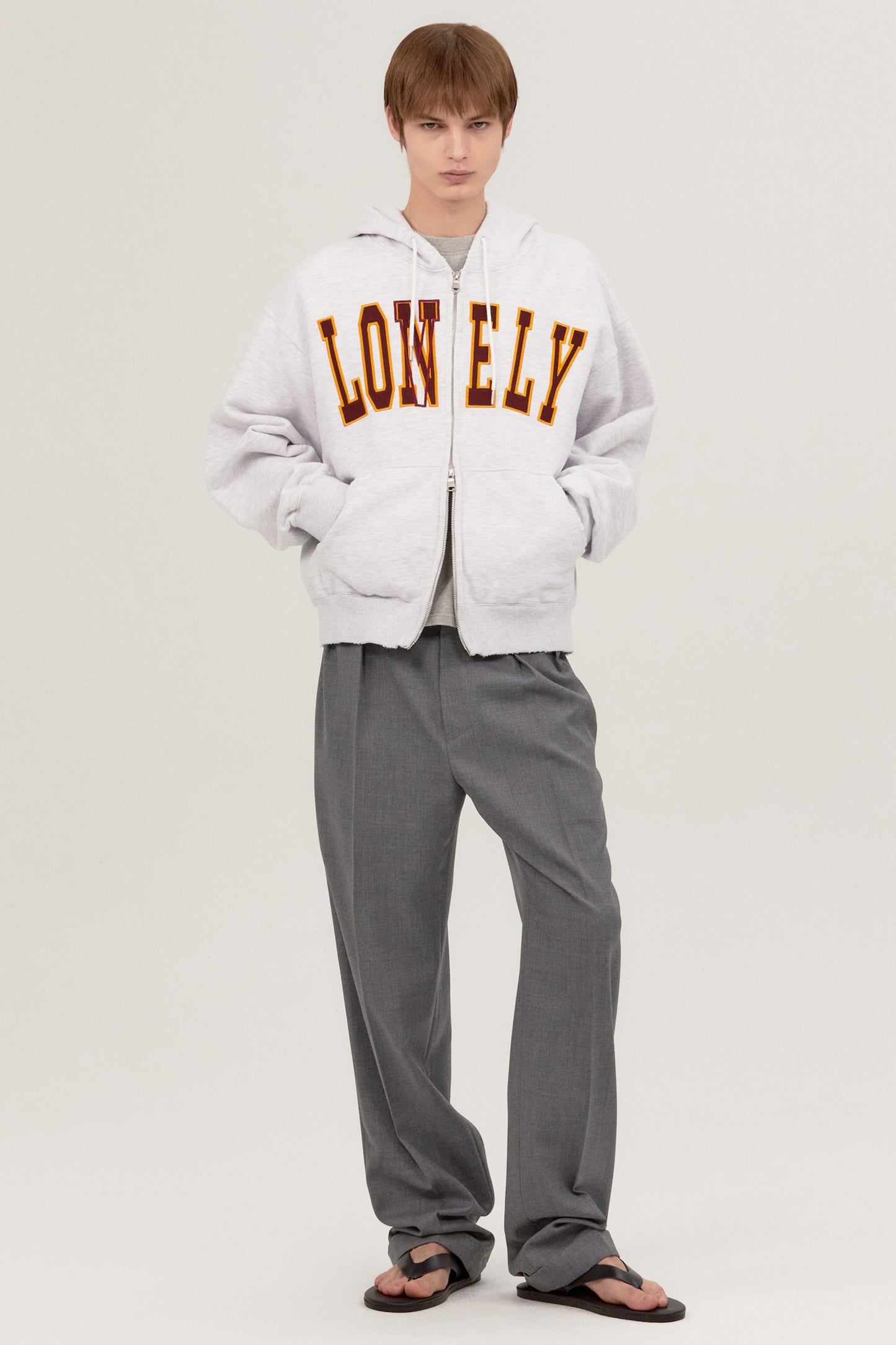 LONELY/LOVELY SALT WASHING HOODIE ZIP-UP ASH GRAY
