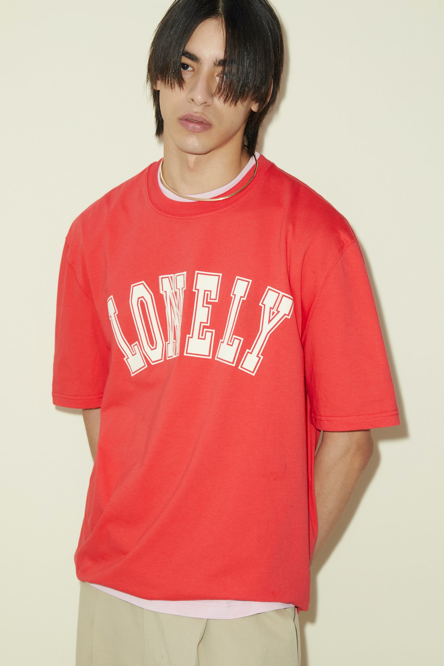 LONELY/LOVELY SHORT SLEEVE T SHIRT RED CREAM
