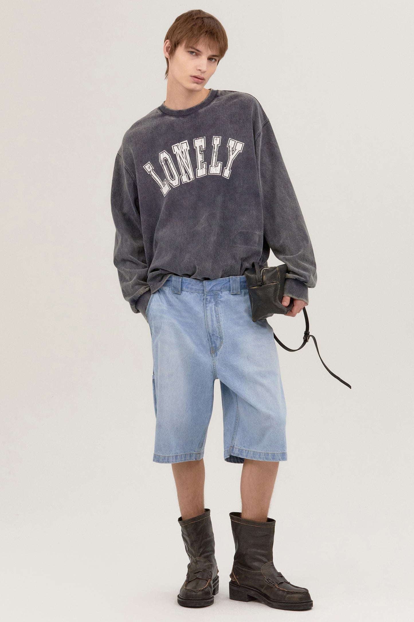 LONELY/LOVELY SALT WASHING LONG SLEEVE T-SHIRT CHARCOAL