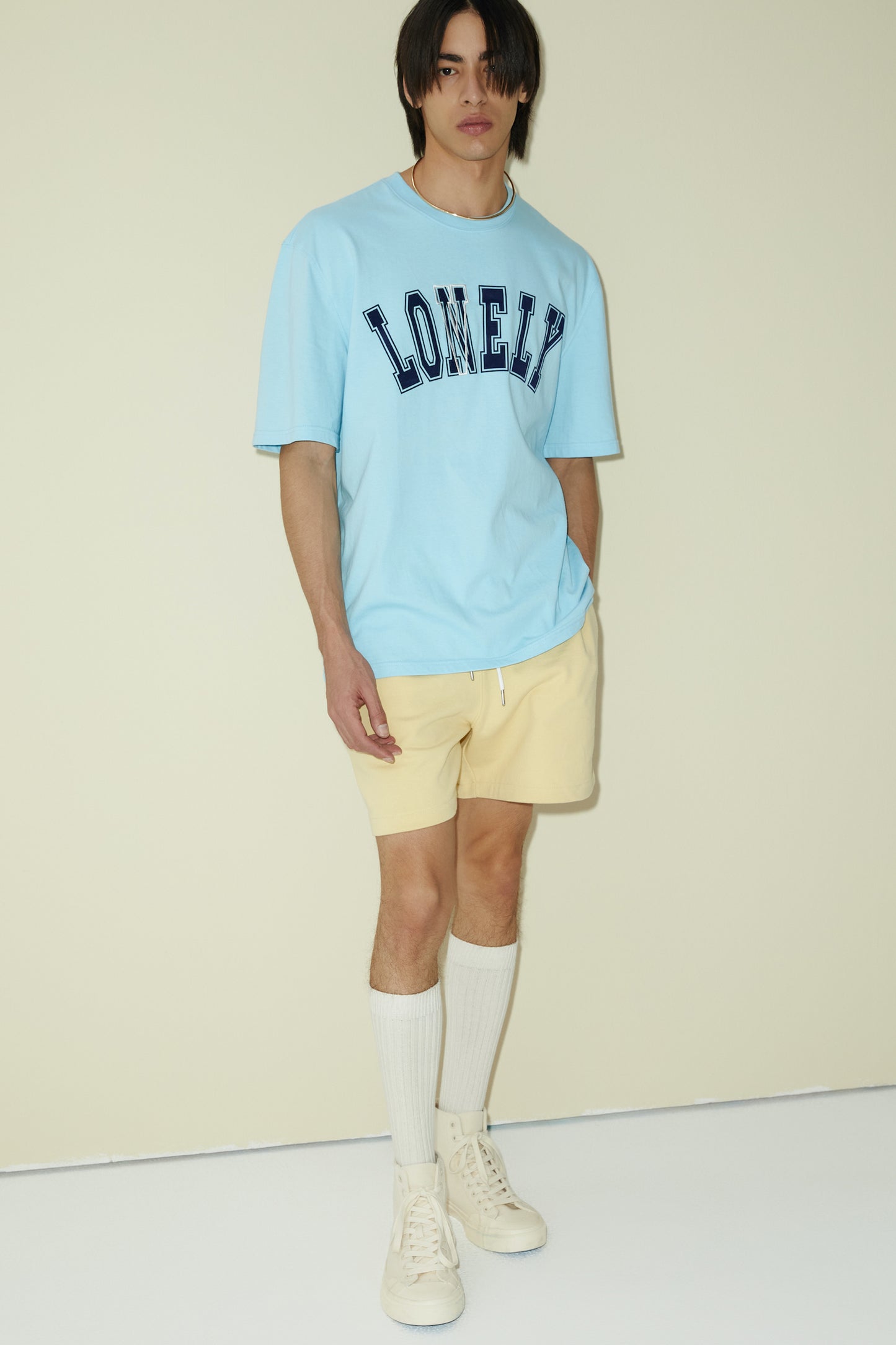LONELY/LOVELY SHORT SLEEVE T SHIRT SKY BLUE NAVY