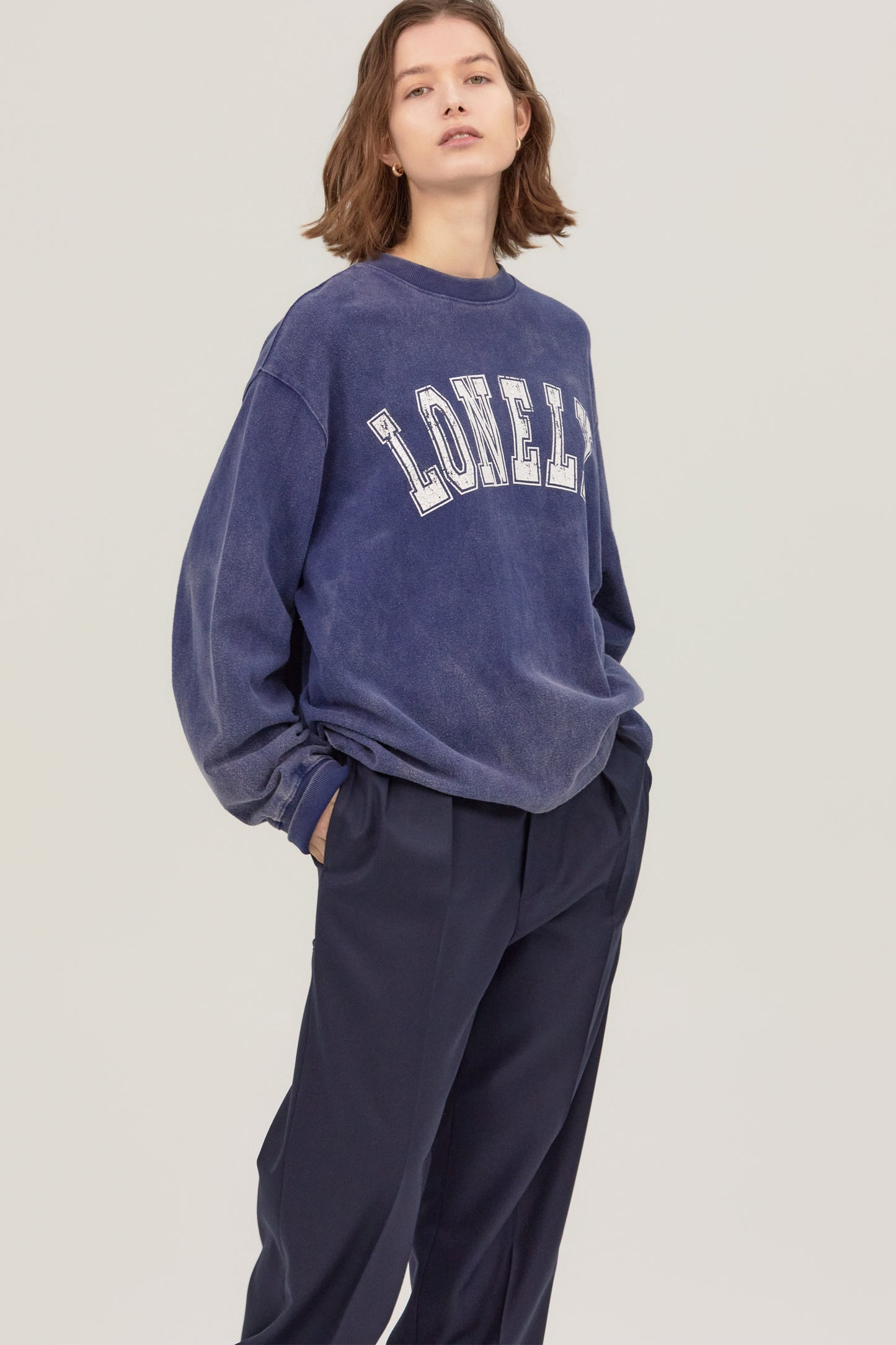 LONELY/LOVELY SALT WASHING LONG SLEEVE T-SHIRT NAVY