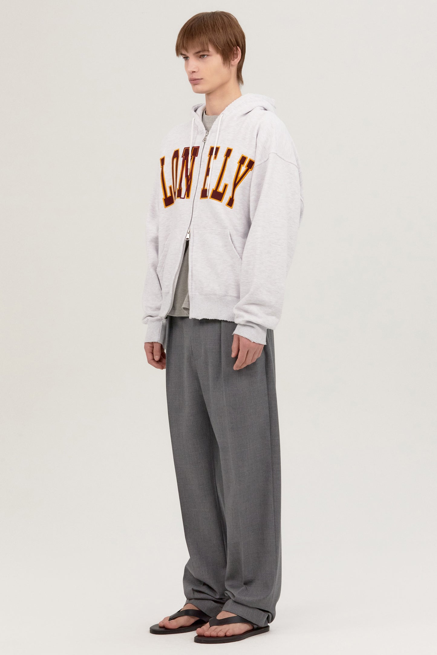 LONELY/LOVELY SALT WASHING HOODIE ZIP-UP ASH GRAY