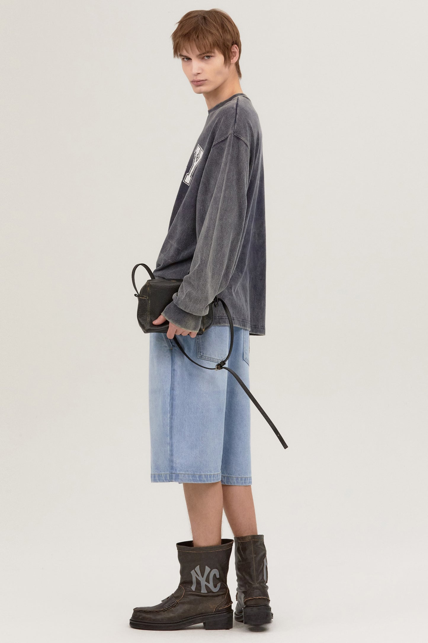 LONELY/LOVELY SALT WASHING LONG SLEEVE T-SHIRT CHARCOAL