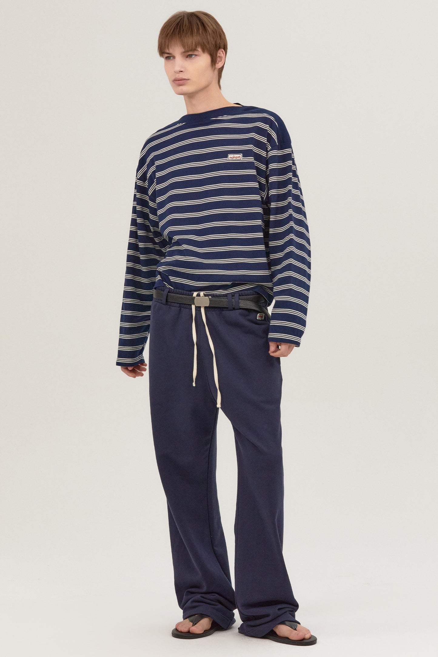 MULTI STRIPE BOAT NECK T-SHIRT NAVY