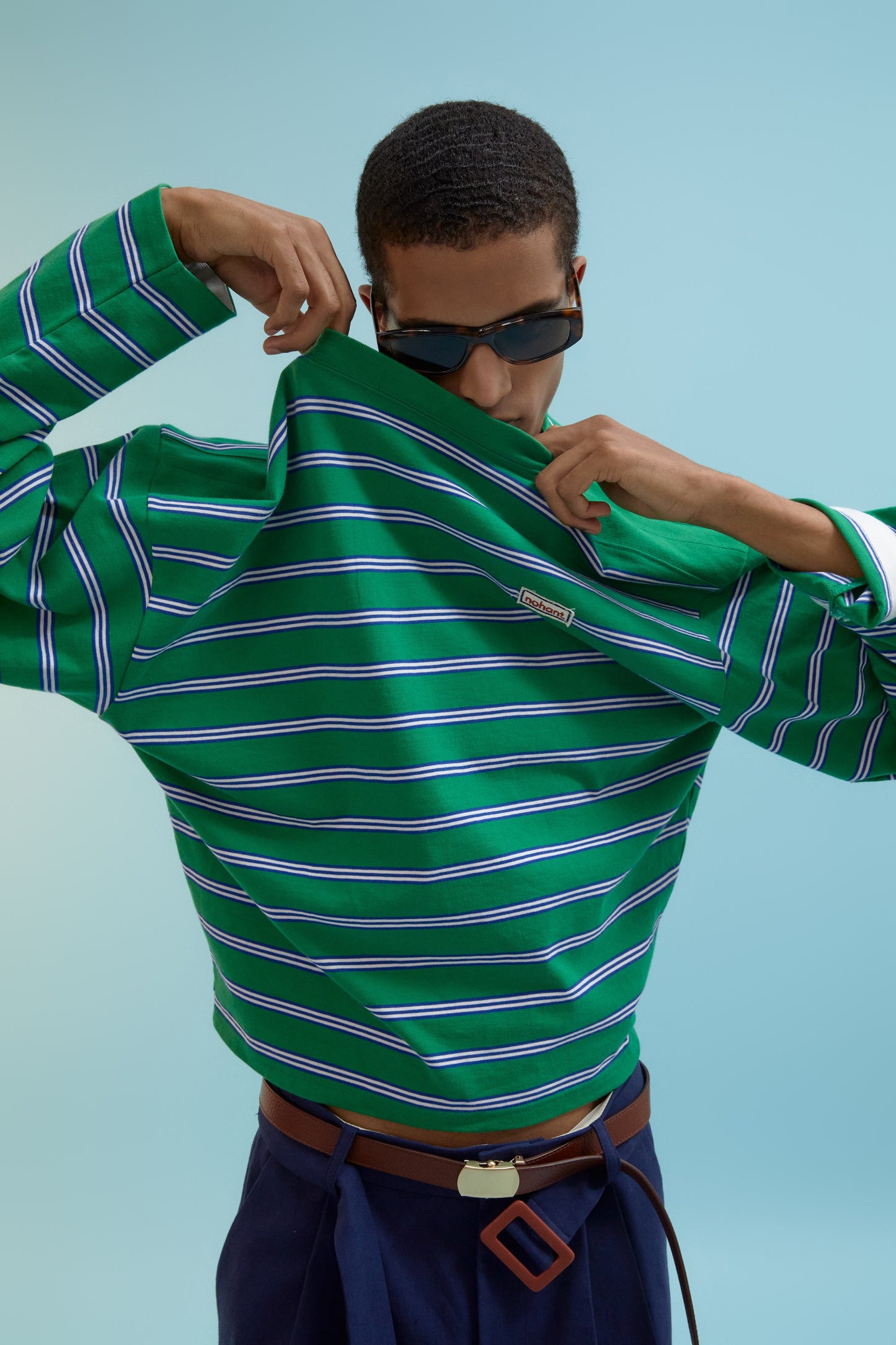 MULTI STRIPE BOAT NECK T-SHIRT GREEN