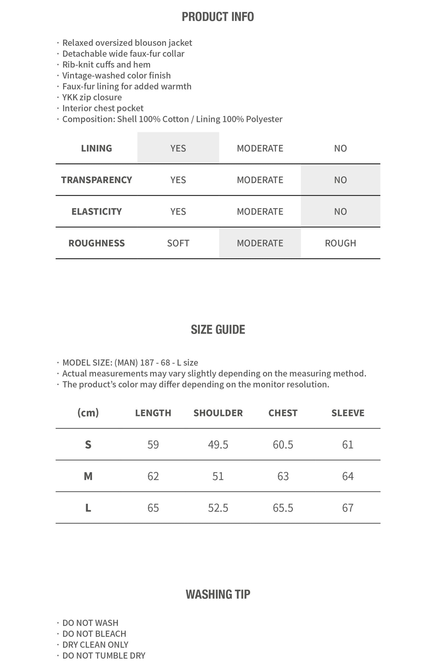 WASHED SHEARLING COLLAR BLOUSON CHARCOAL