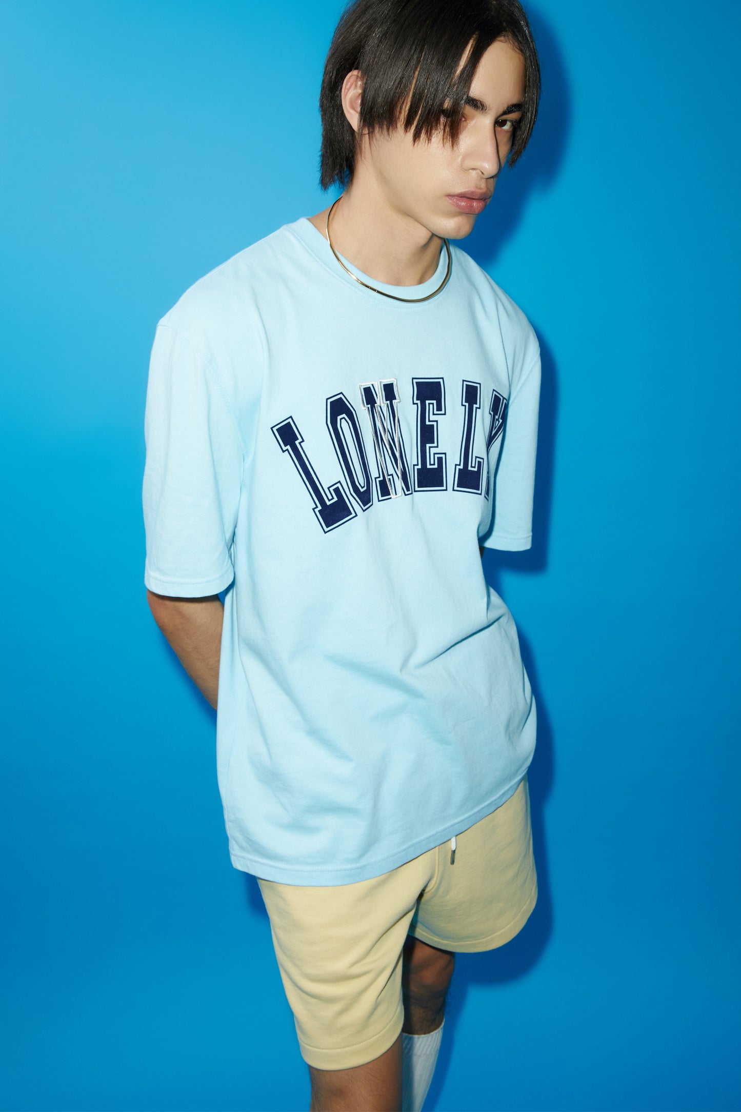 LONELY/LOVELY SHORT SLEEVE T SHIRT SKY BLUE NAVY