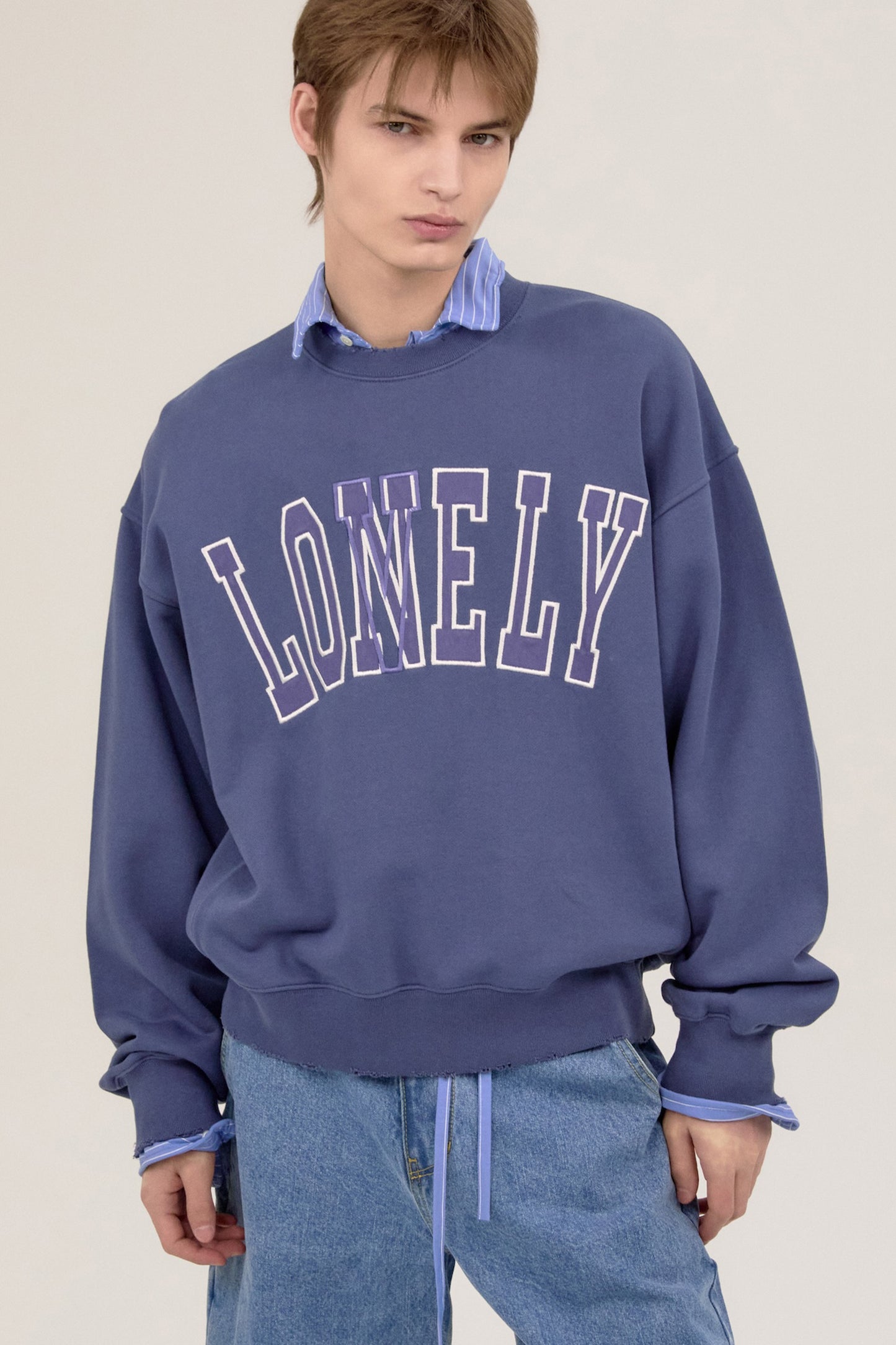 LONELY/LOVELY DAMAGE SWEATSHIRT INDIGO BLUE
