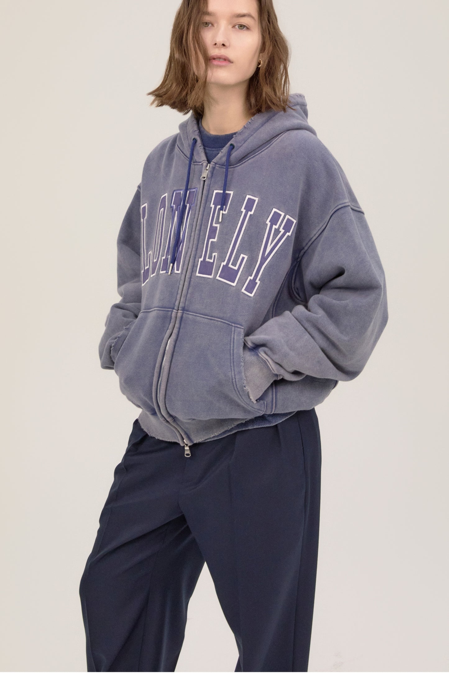 LONELY/LOVELY SALT WASHING HOODIE ZIP-UP INDIGO BLUE