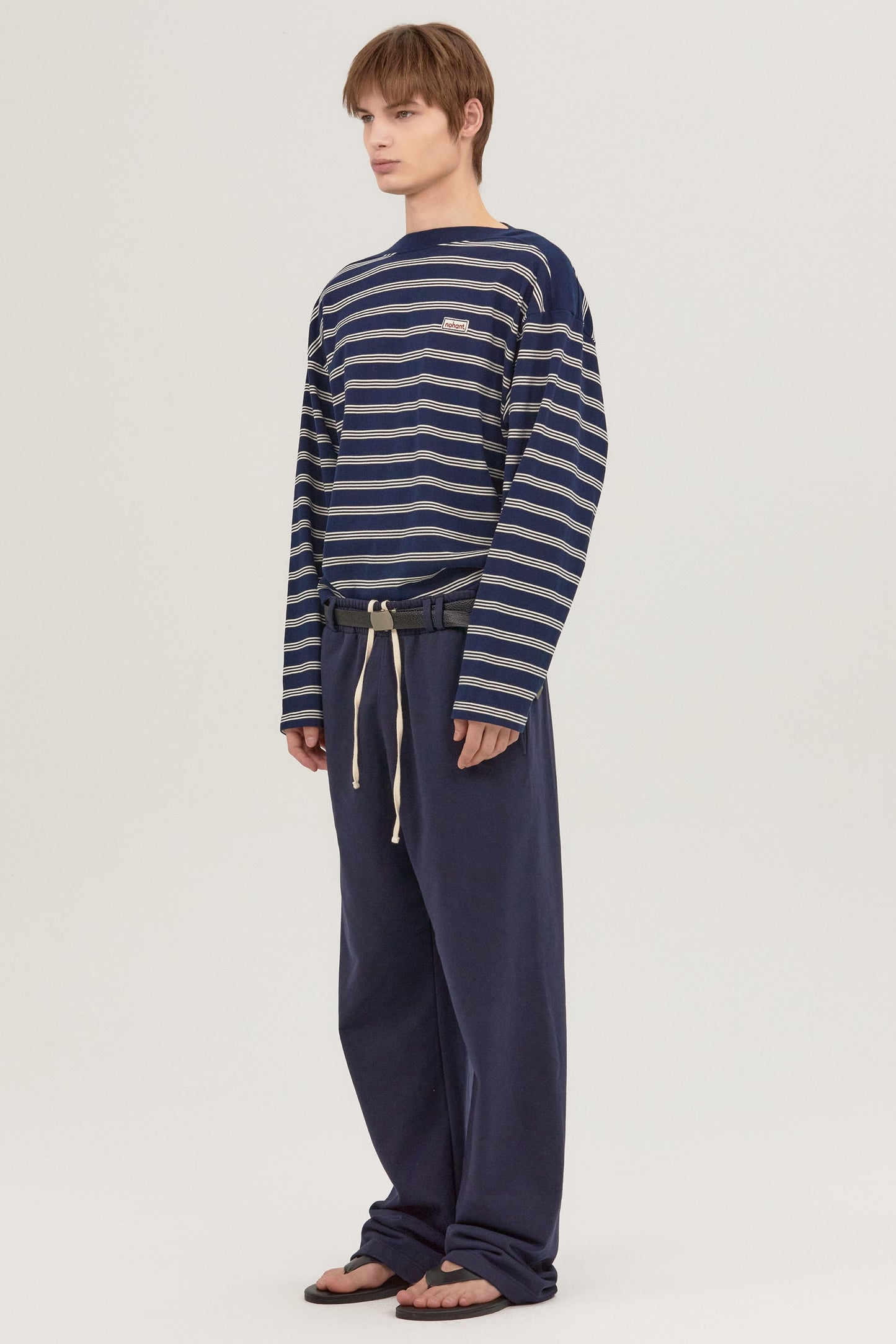 MULTI STRIPE BOAT NECK T-SHIRT NAVY