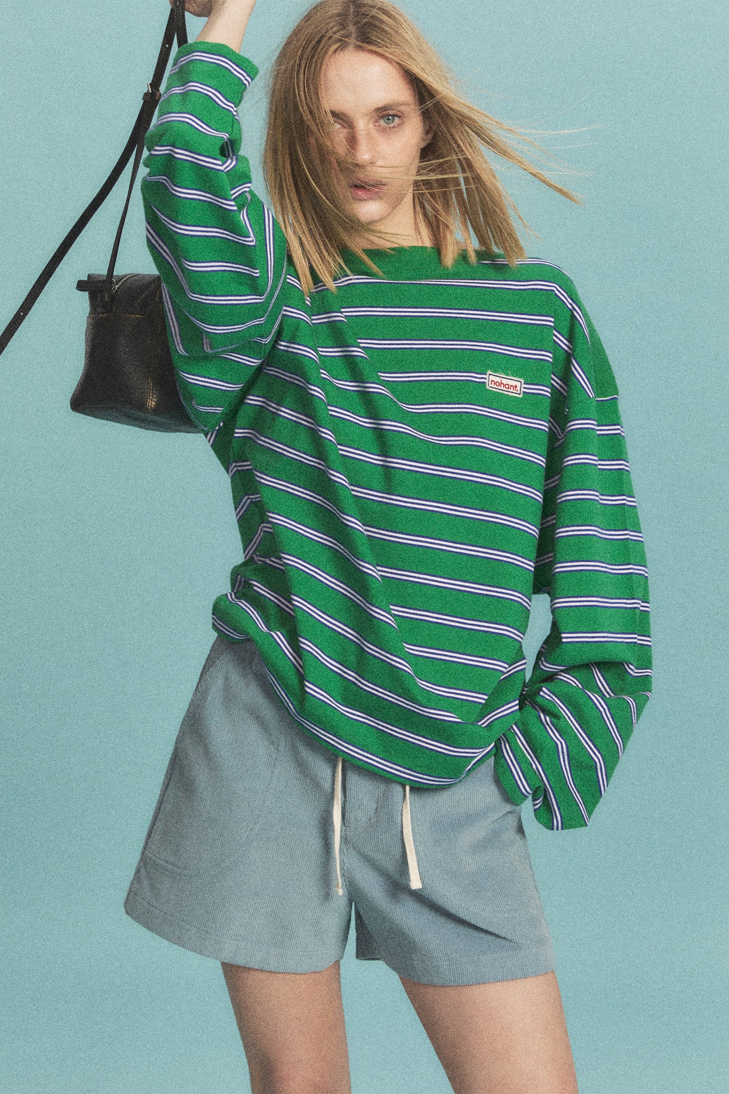 MULTI STRIPE BOAT NECK T-SHIRT GREEN