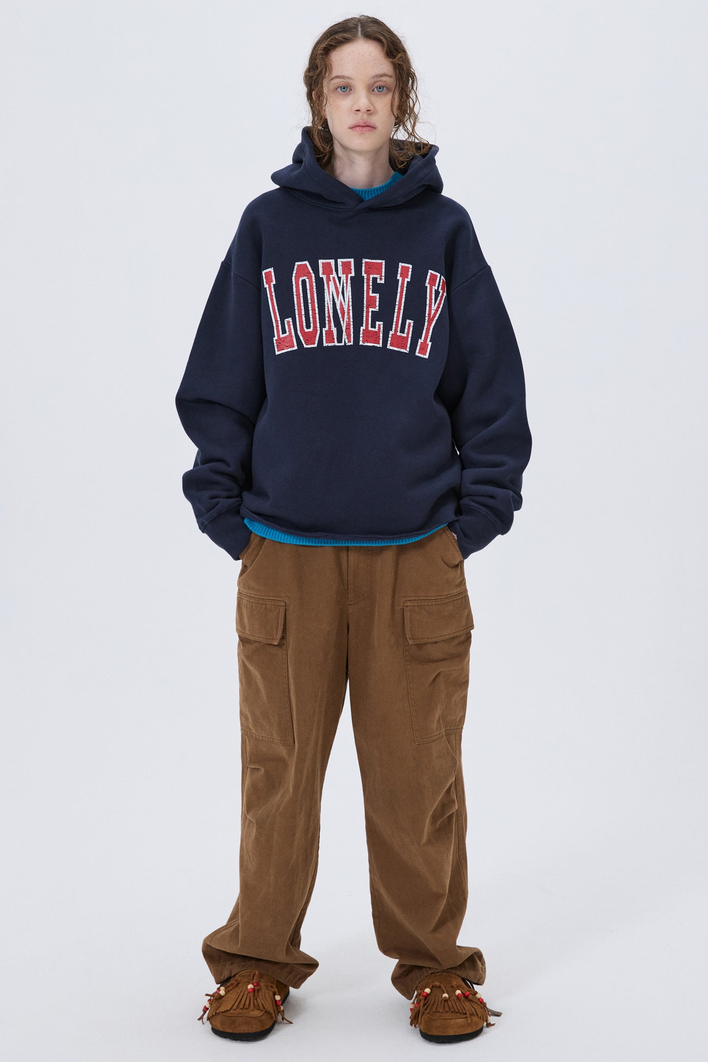 LONELY/LOVELY FLUFF CUT OFF HOODIE NAVY