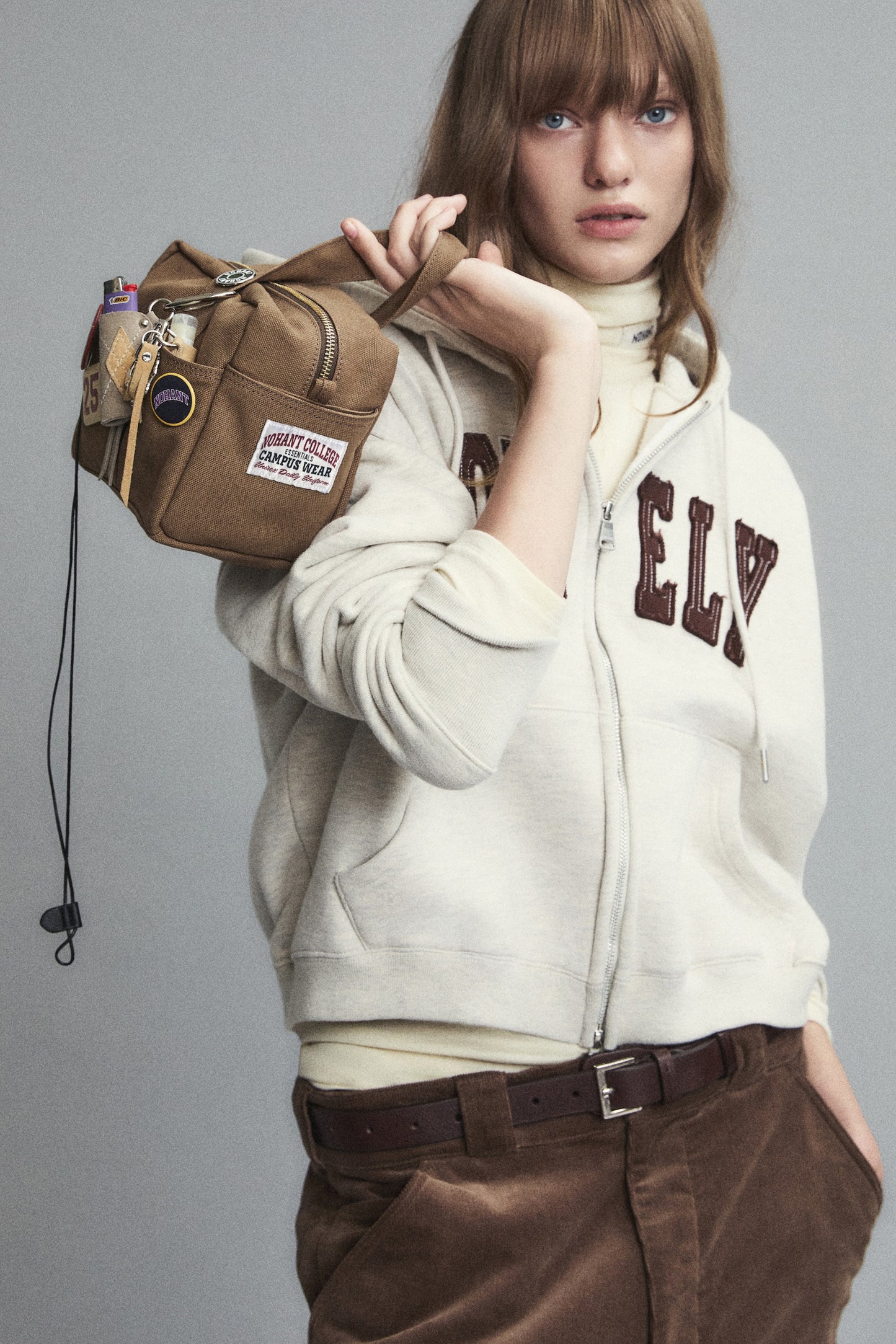 LONELY/LOVELY CROP HOODIE ZIP-UP OATMEAL