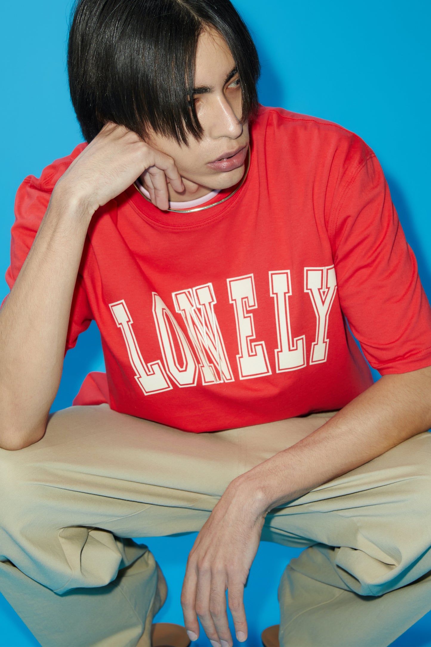 LONELY/LOVELY SHORT SLEEVE T SHIRT RED CREAM