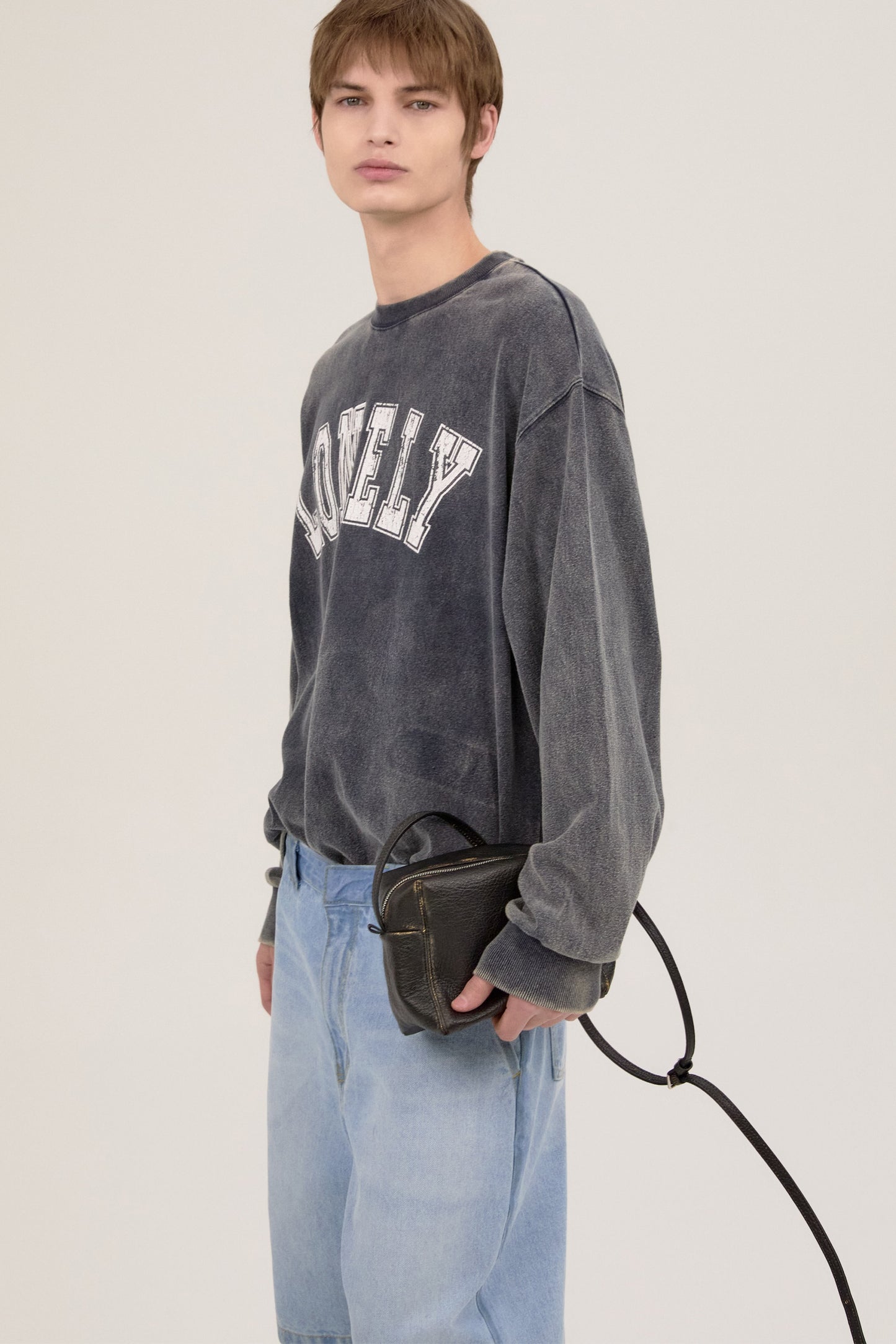 LONELY/LOVELY SALT WASHING LONG SLEEVE T-SHIRT CHARCOAL