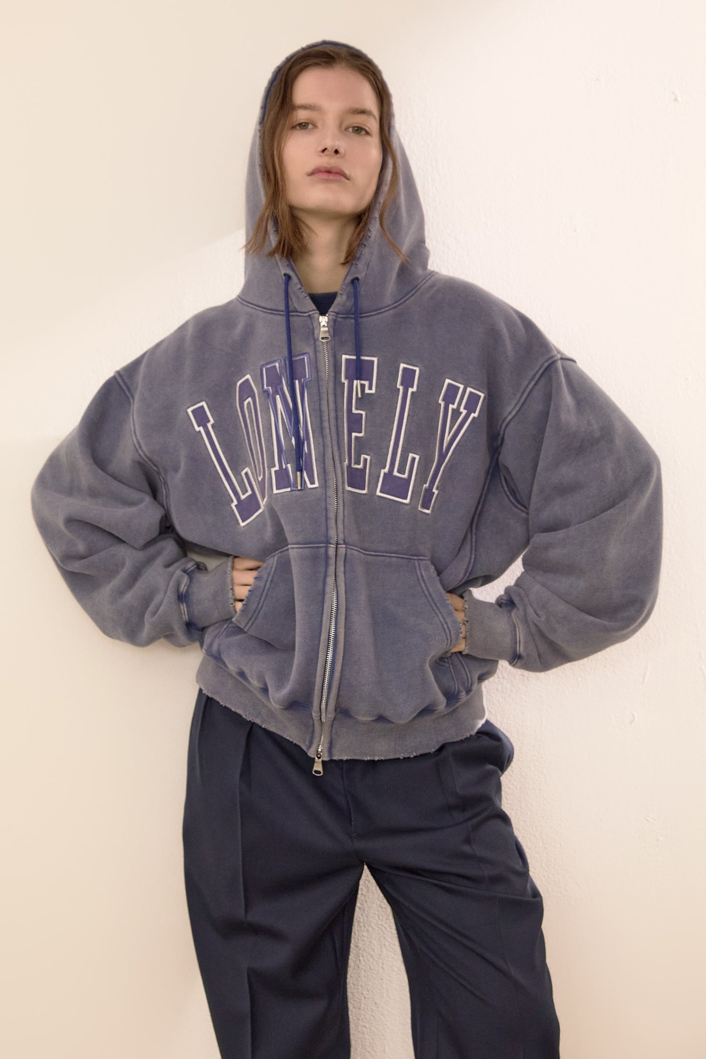 LONELY/LOVELY SALT WASHING HOODIE ZIP-UP INDIGO BLUE