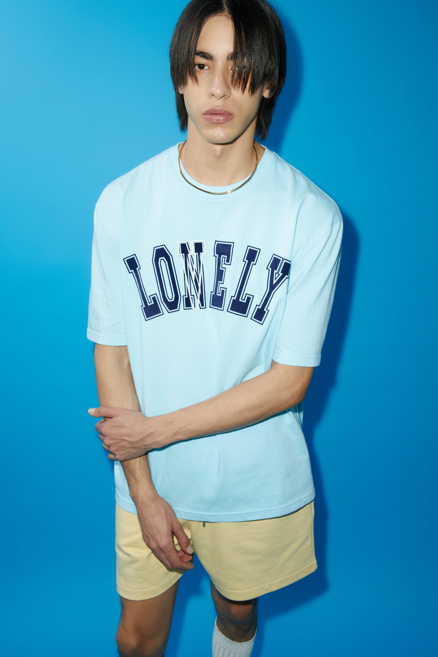 LONELY/LOVELY SHORT SLEEVE T SHIRT SKY BLUE NAVY