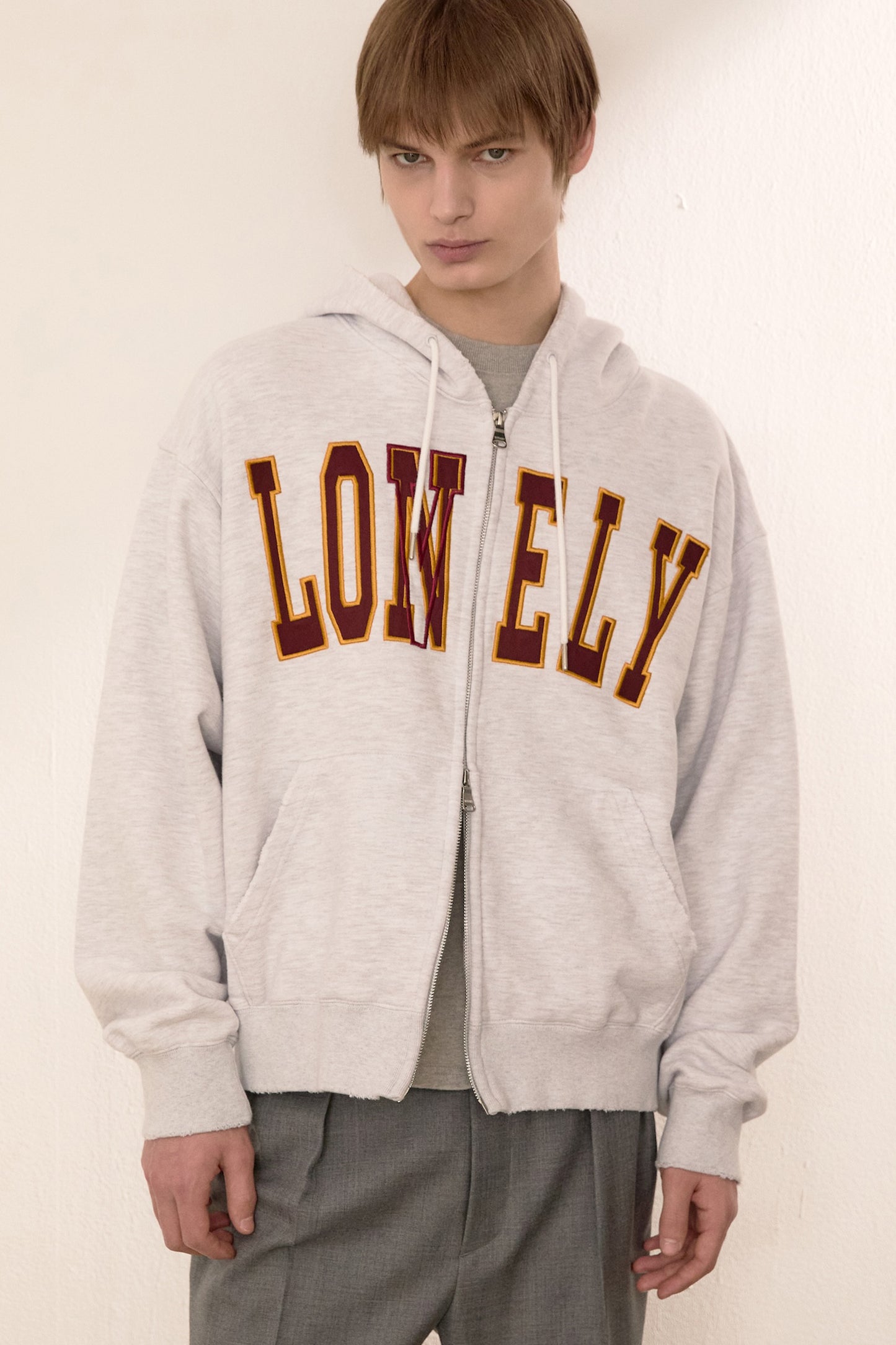 LONELY/LOVELY SALT WASHING HOODIE ZIP-UP ASH GRAY