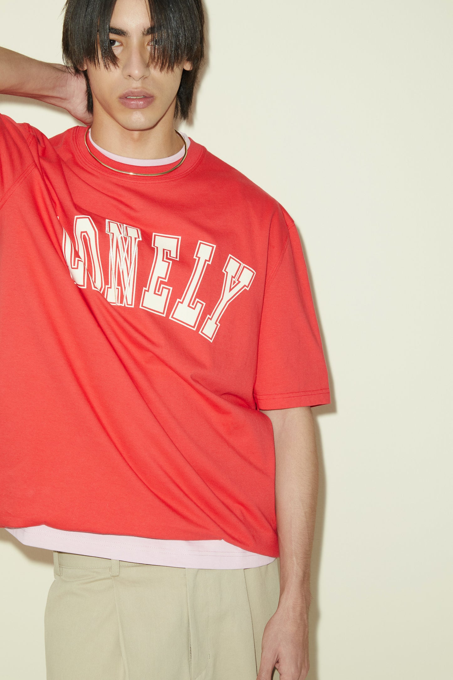 LONELY/LOVELY SHORT SLEEVE T SHIRT RED CREAM