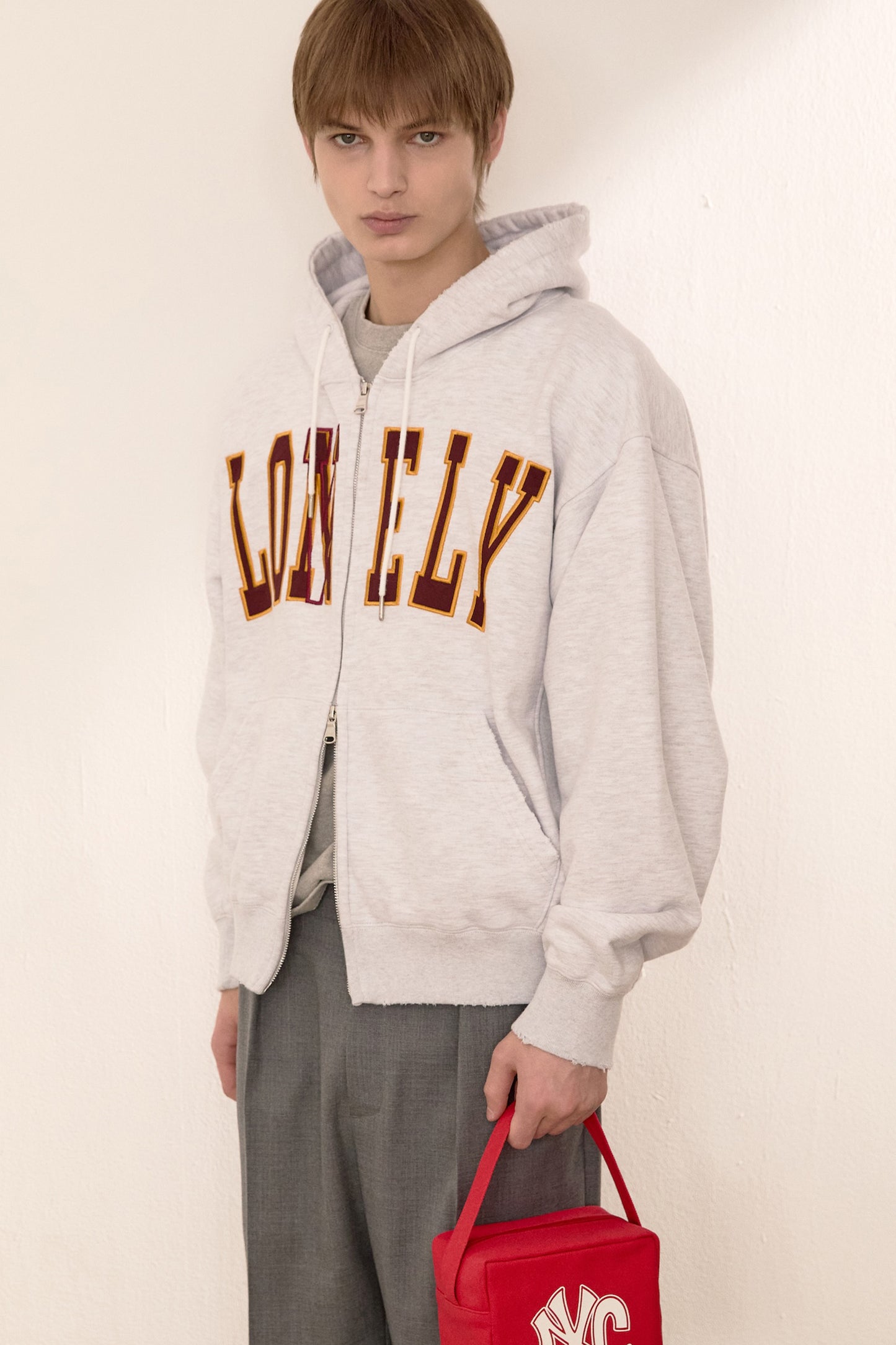 LONELY/LOVELY SALT WASHING HOODIE ZIP-UP ASH GRAY