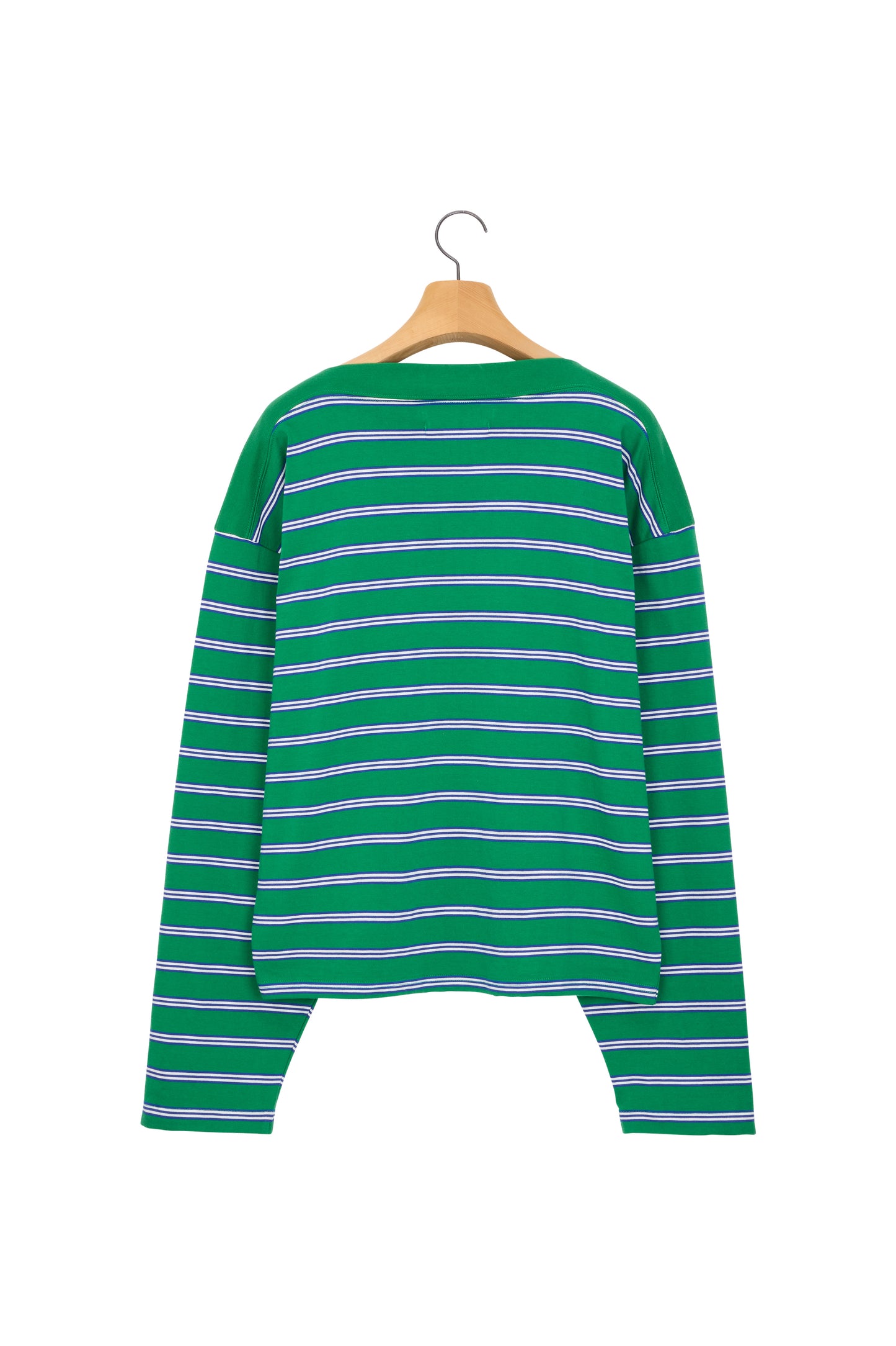 MULTI STRIPE BOAT NECK T-SHIRT GREEN