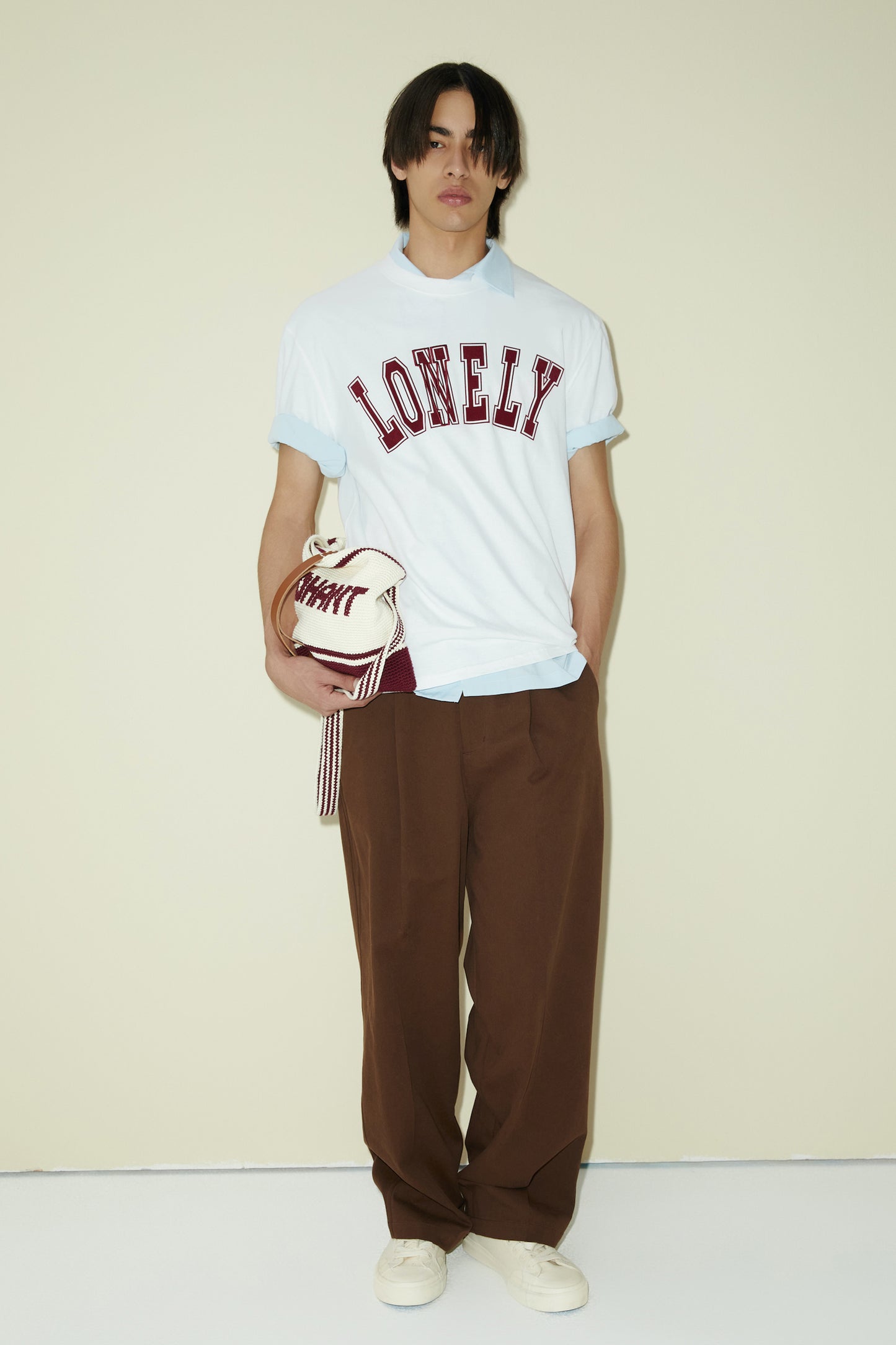 LONELY/LOVELY SHORT SLEEVE T SHIRT WHITE BURGUNDY