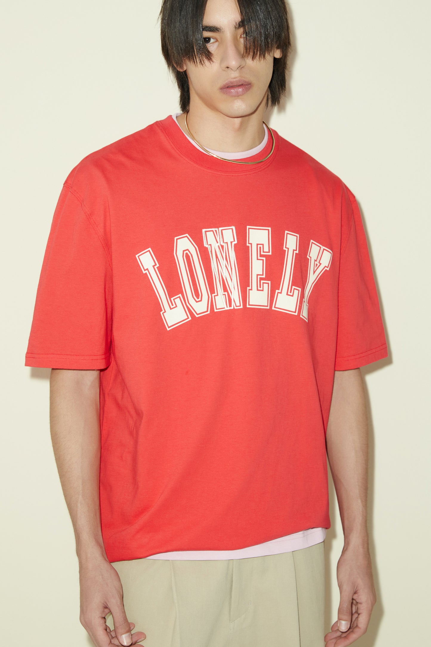 LONELY/LOVELY SHORT SLEEVE T SHIRT RED CREAM