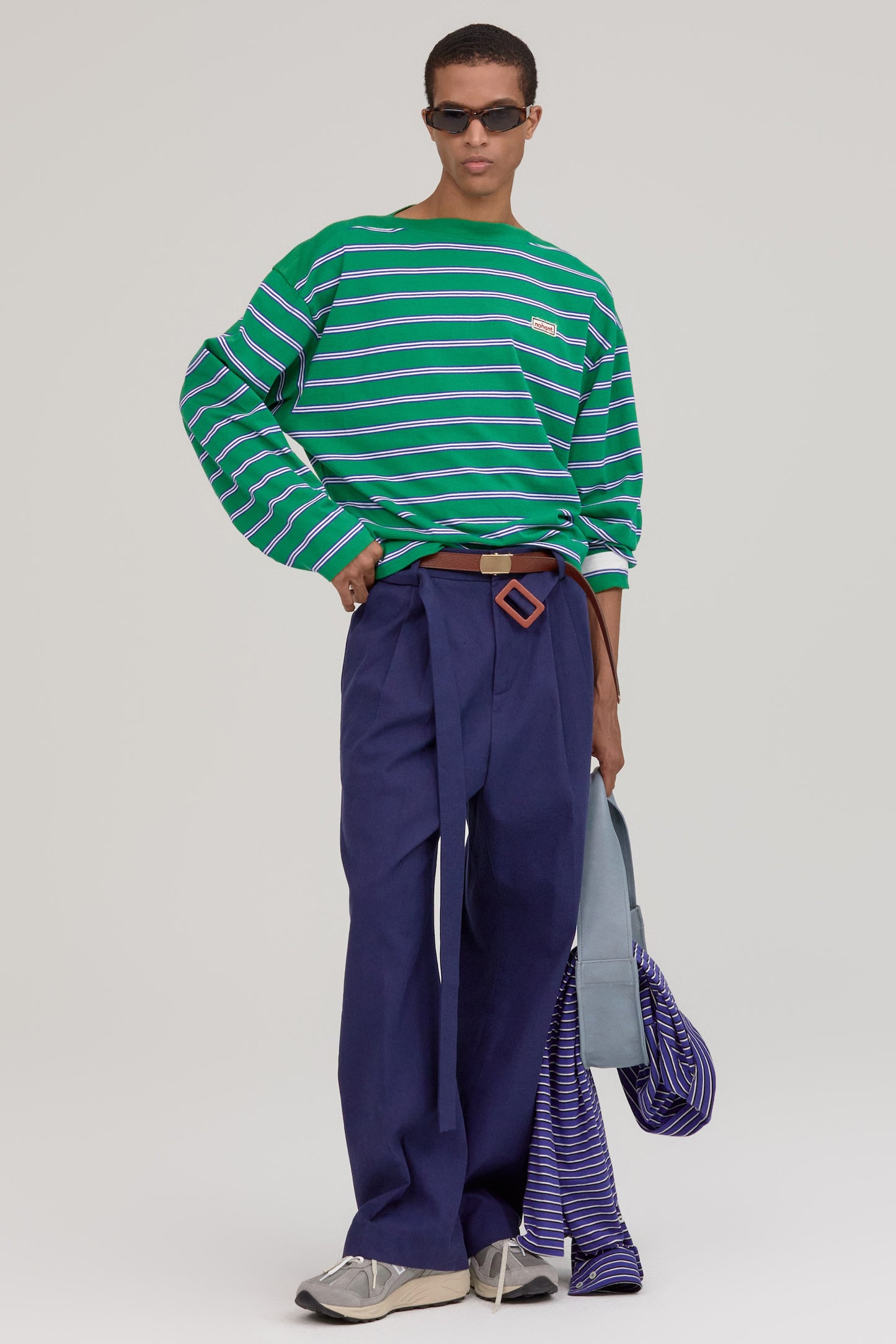 MULTI STRIPE BOAT NECK T-SHIRT GREEN