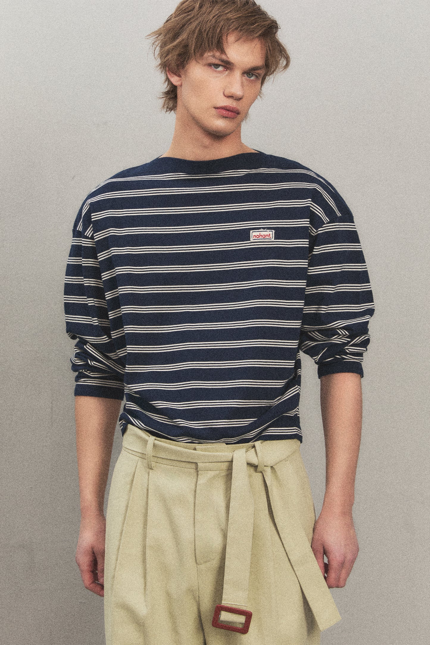 MULTI STRIPE BOAT NECK T-SHIRT NAVY