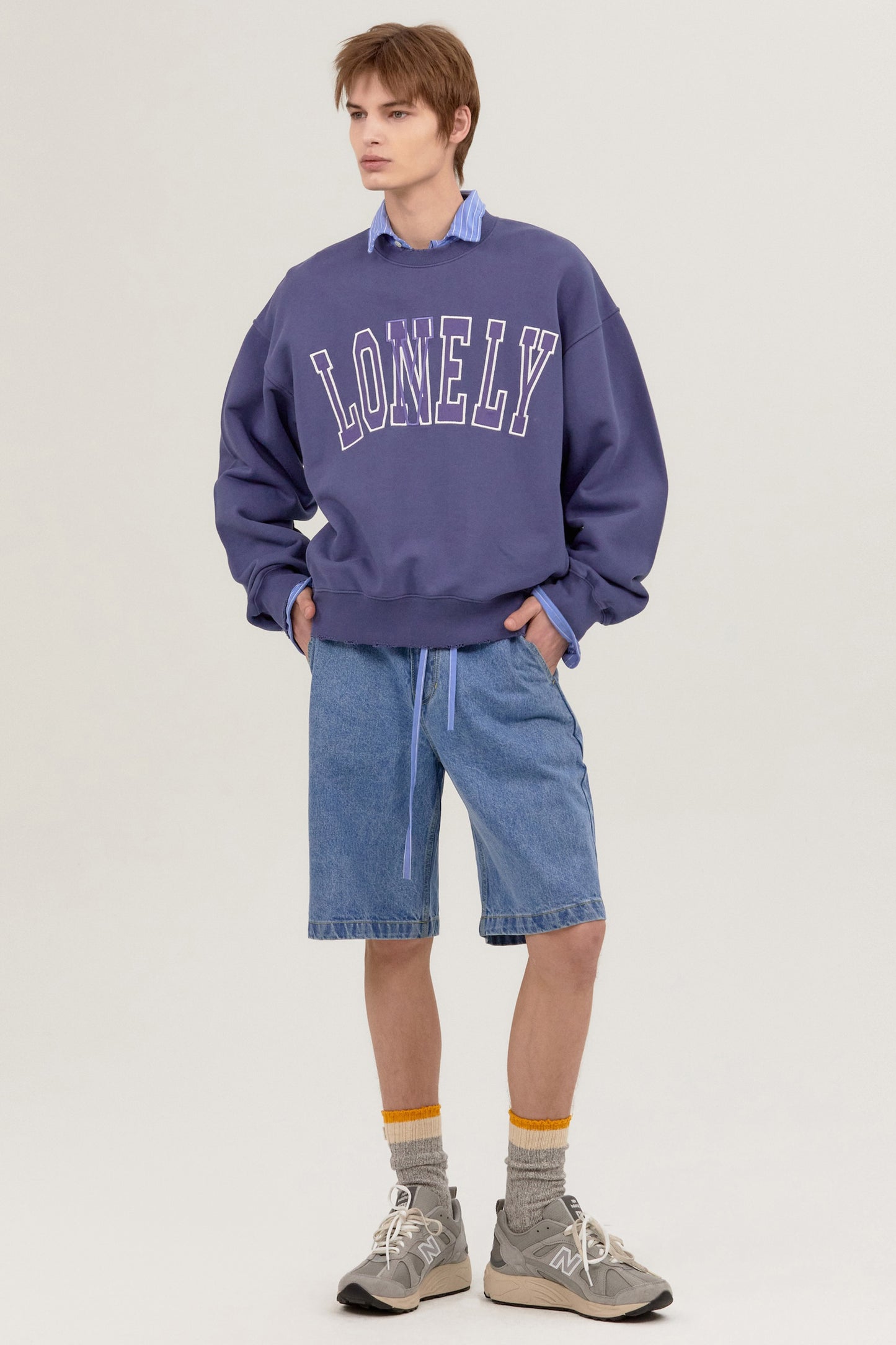 LONELY/LOVELY DAMAGE SWEATSHIRT INDIGO BLUE