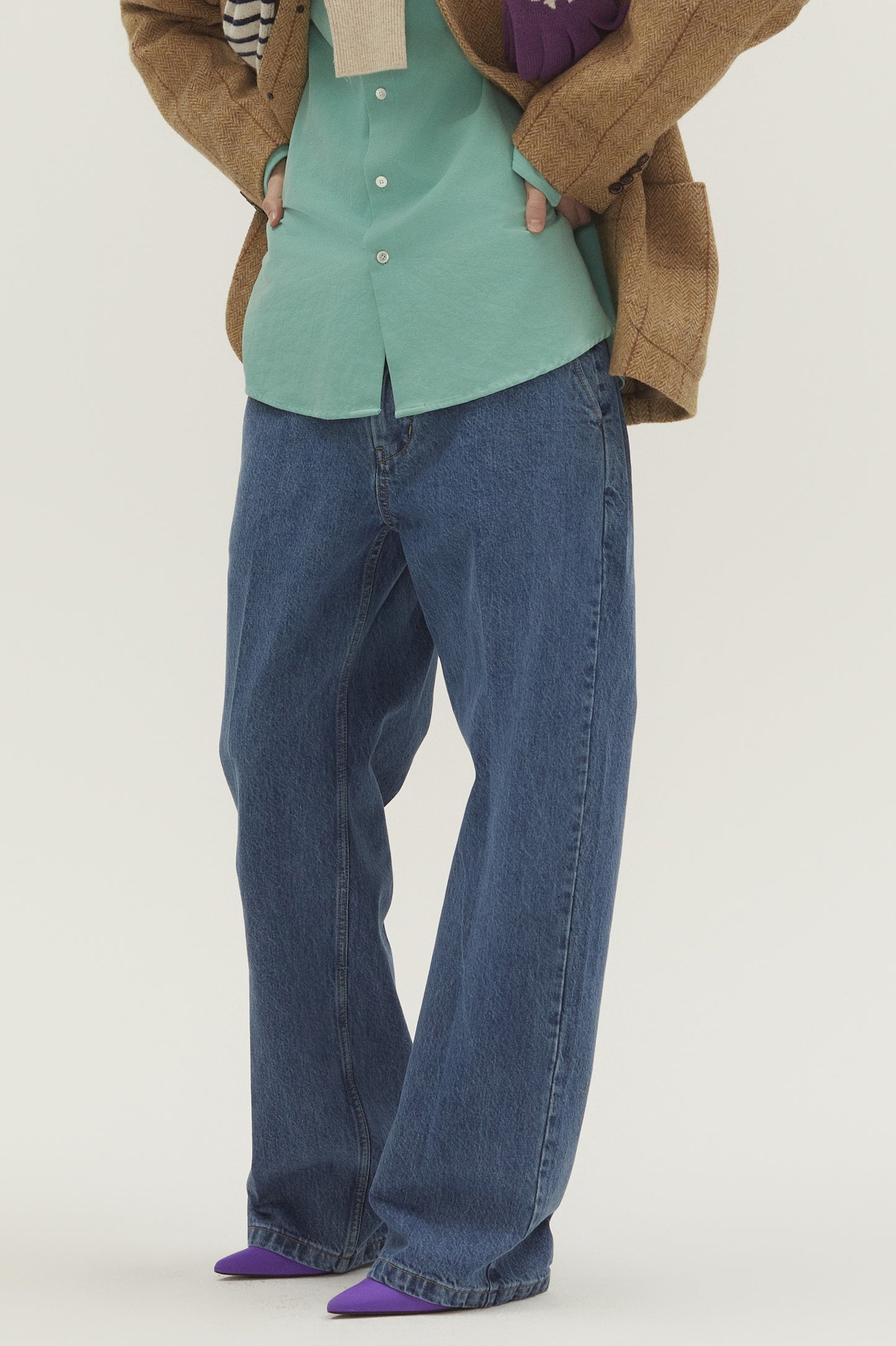 WASHED LOOSE FIT DENIM PANTS MID BLUE