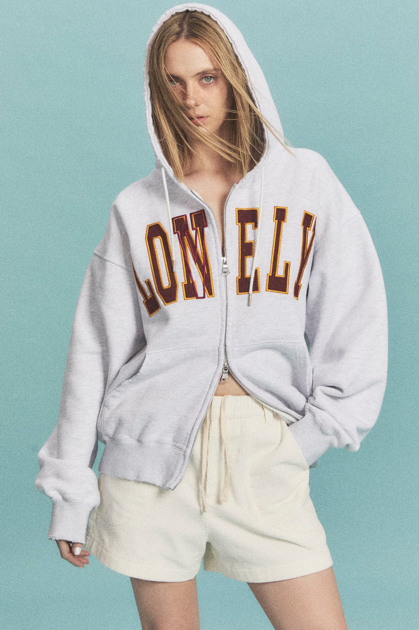 LONELY/LOVELY SALT WASHING HOODIE ZIP-UP ASH GRAY